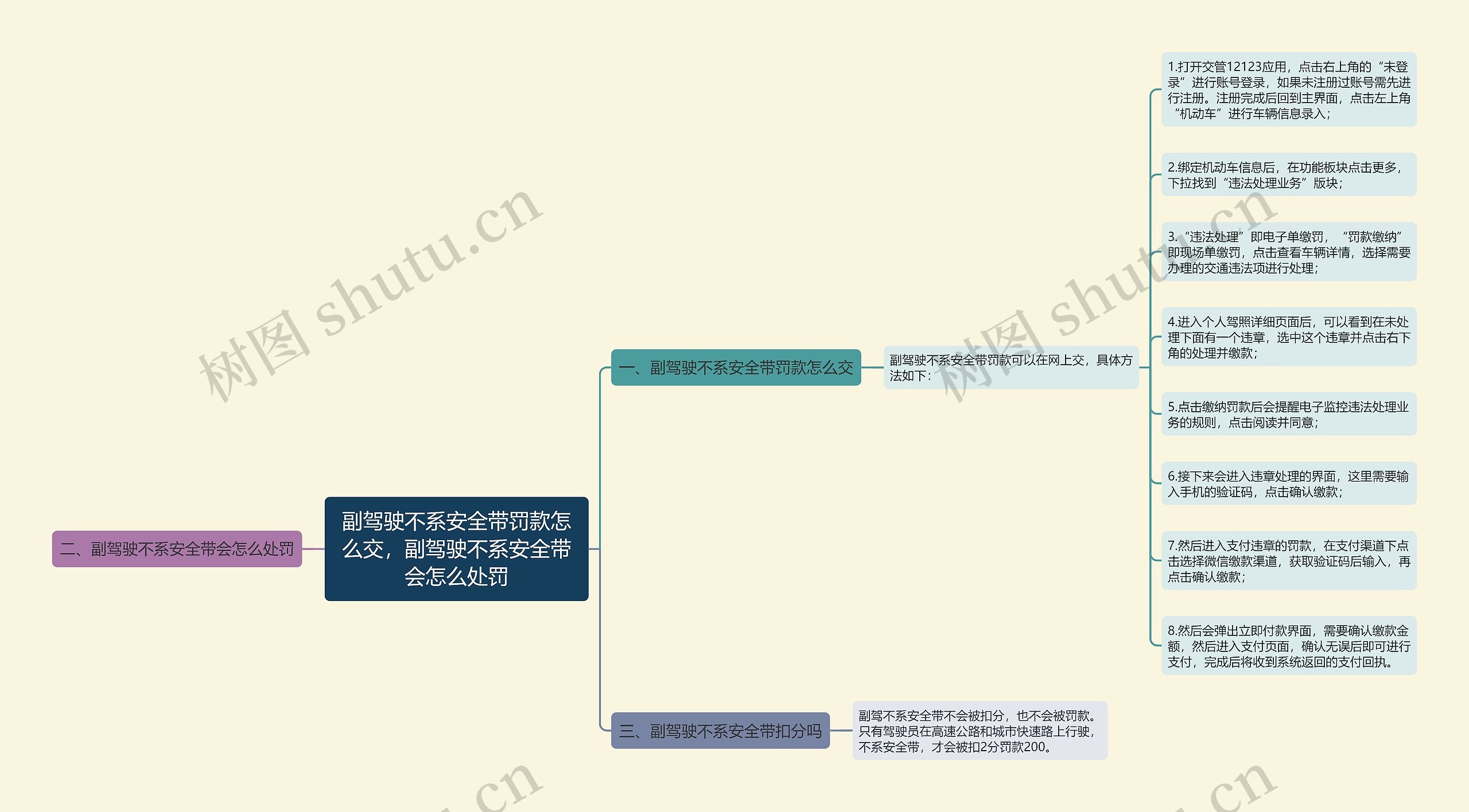 副驾驶不系安全带罚款怎么交，副驾驶不系安全带会怎么处罚思维导图