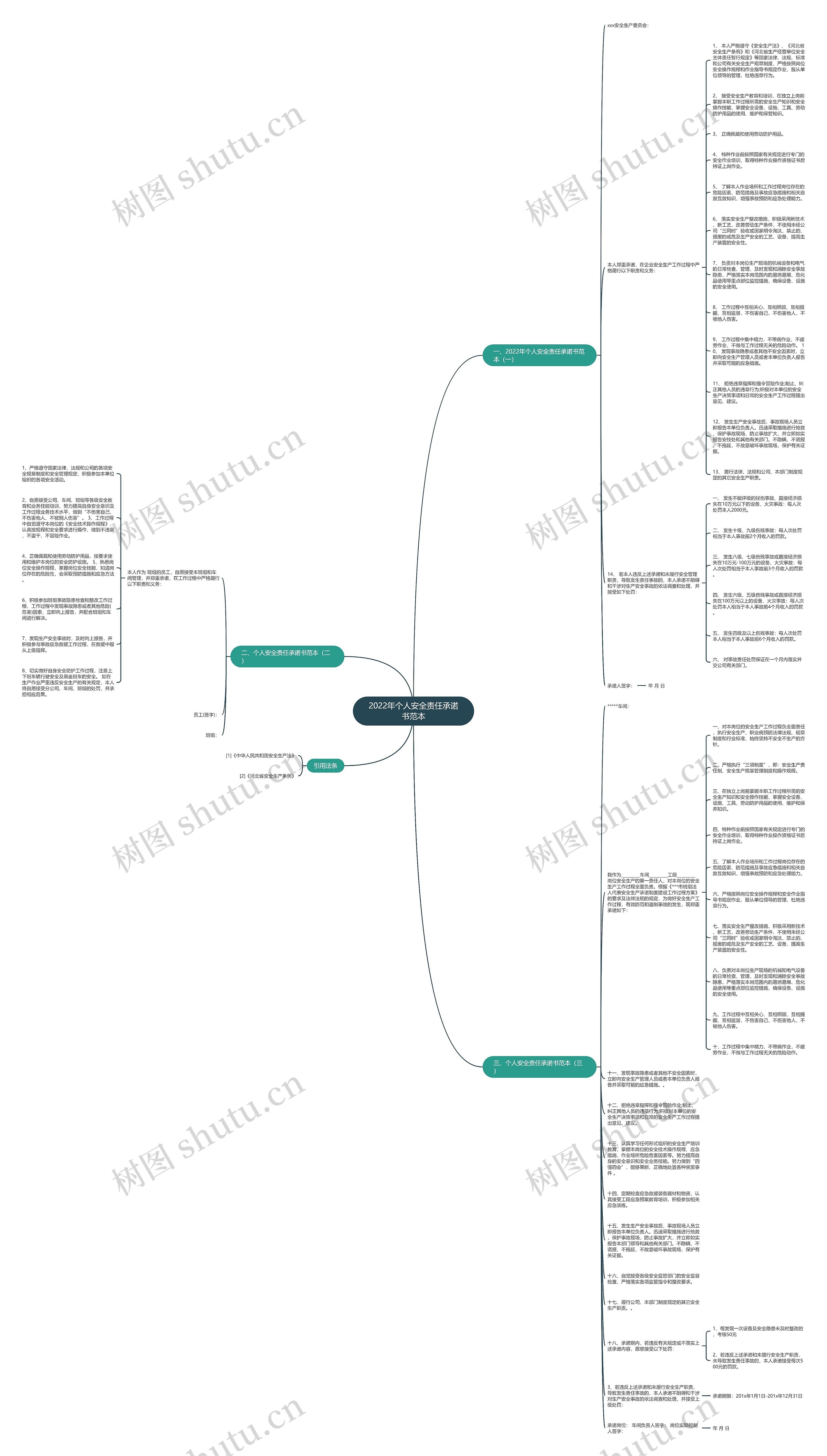 2022年个人安全责任承诺书范本思维导图