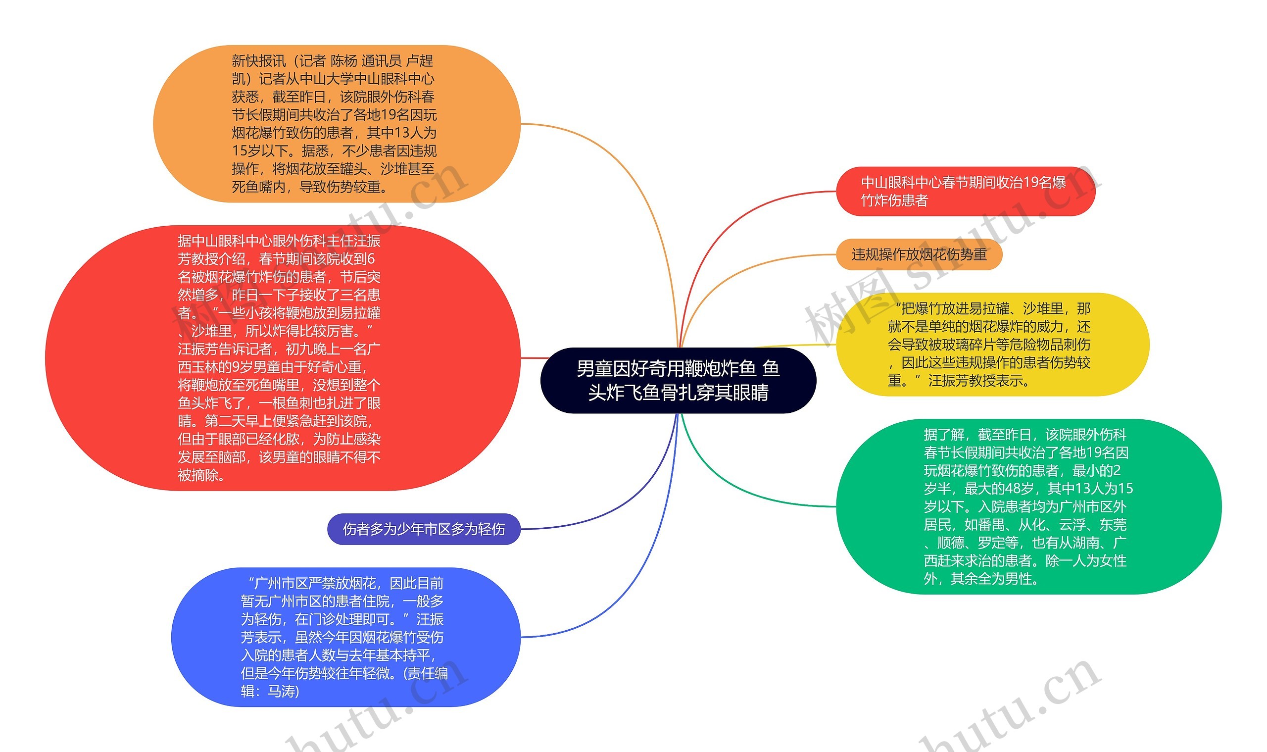 男童因好奇用鞭炮炸鱼 鱼头炸飞鱼骨扎穿其眼睛思维导图