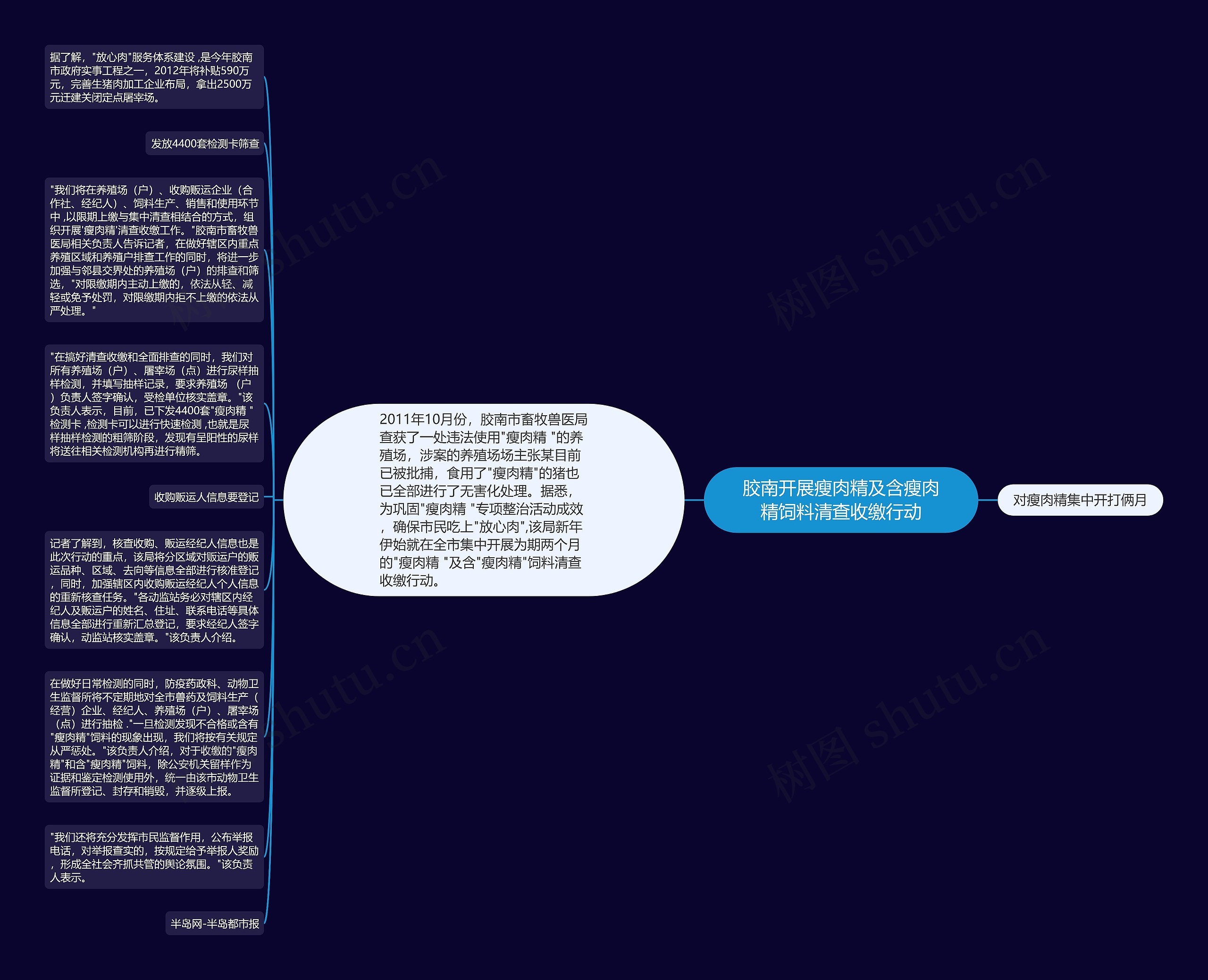 胶南开展瘦肉精及含瘦肉精饲料清查收缴行动思维导图