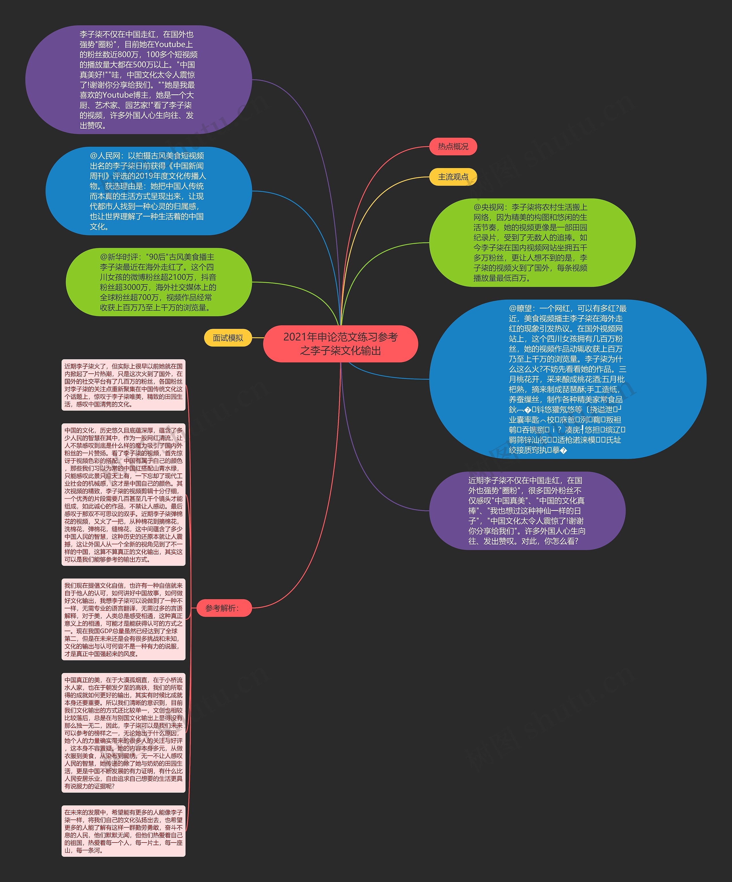 2021年申论范文练习参考之李子柒文化输出思维导图