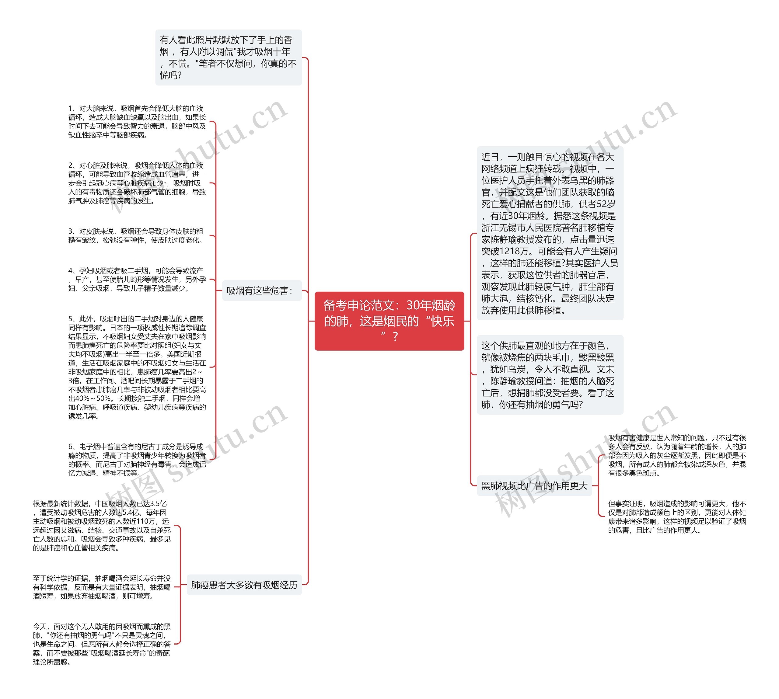 备考申论范文：30年烟龄的肺，这是烟民的“快乐”?思维导图