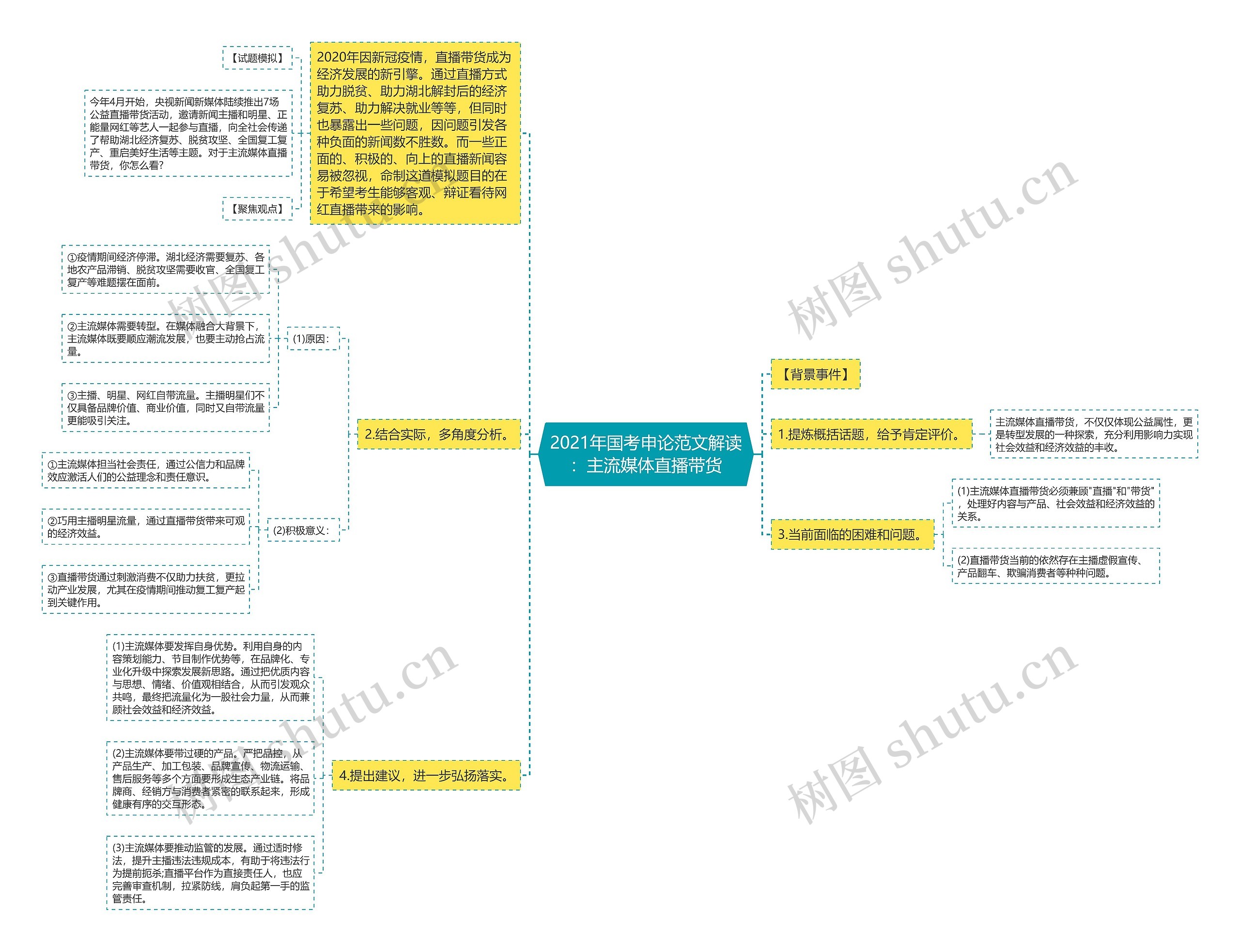 2021年国考申论范文解读：主流媒体直播带货思维导图