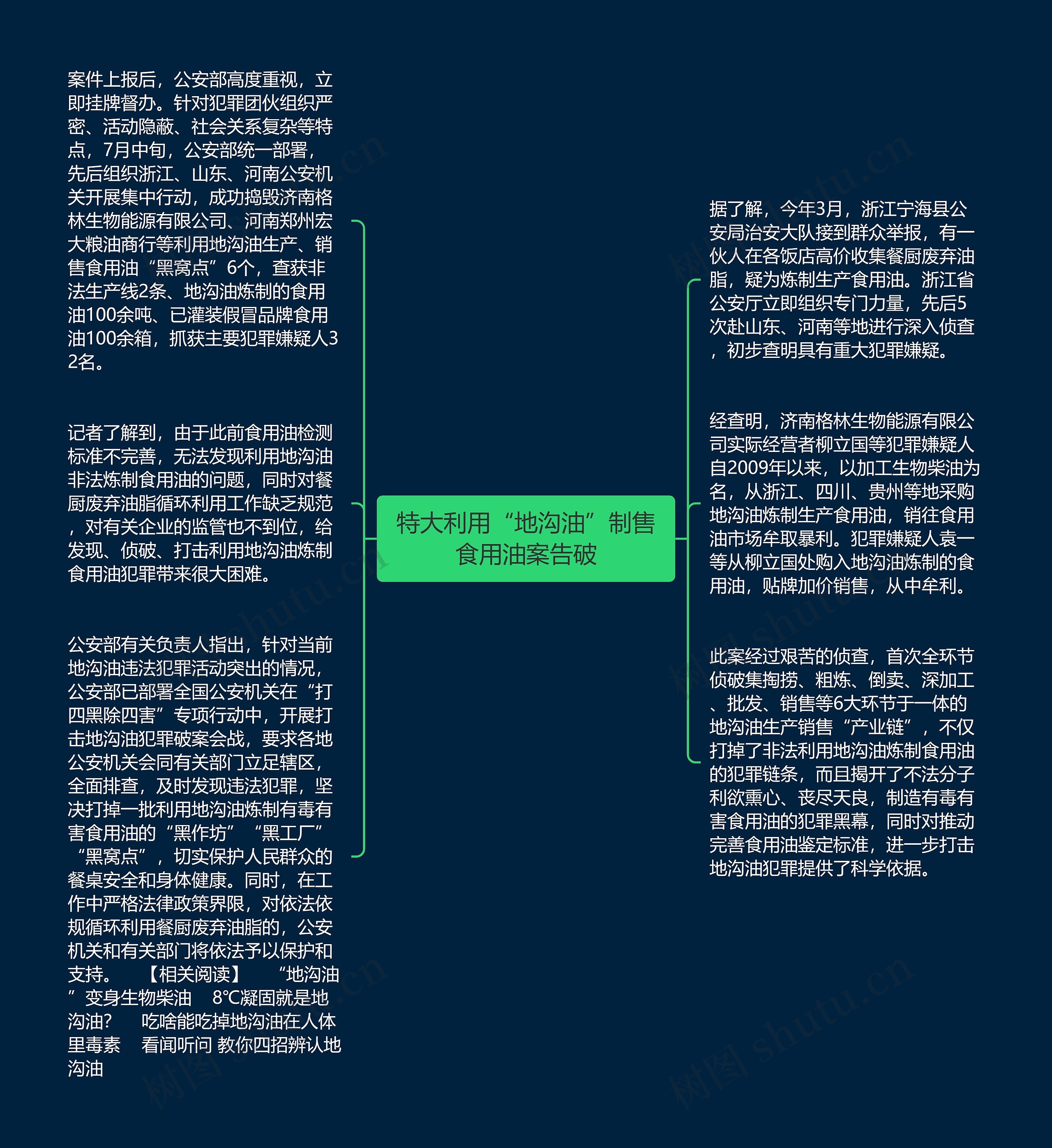 特大利用“地沟油”制售食用油案告破思维导图