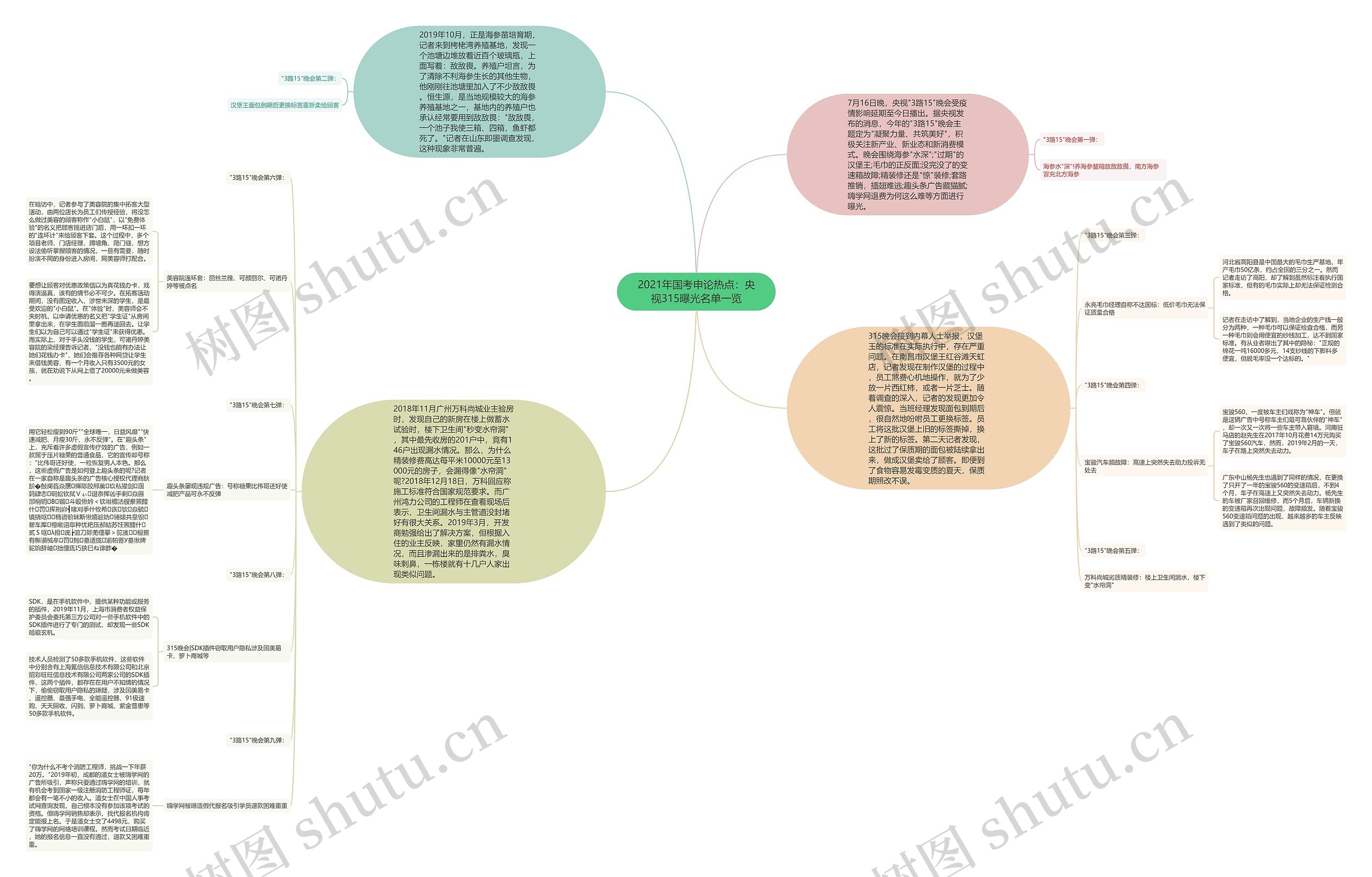 2021年国考申论热点：央视315曝光名单一览思维导图