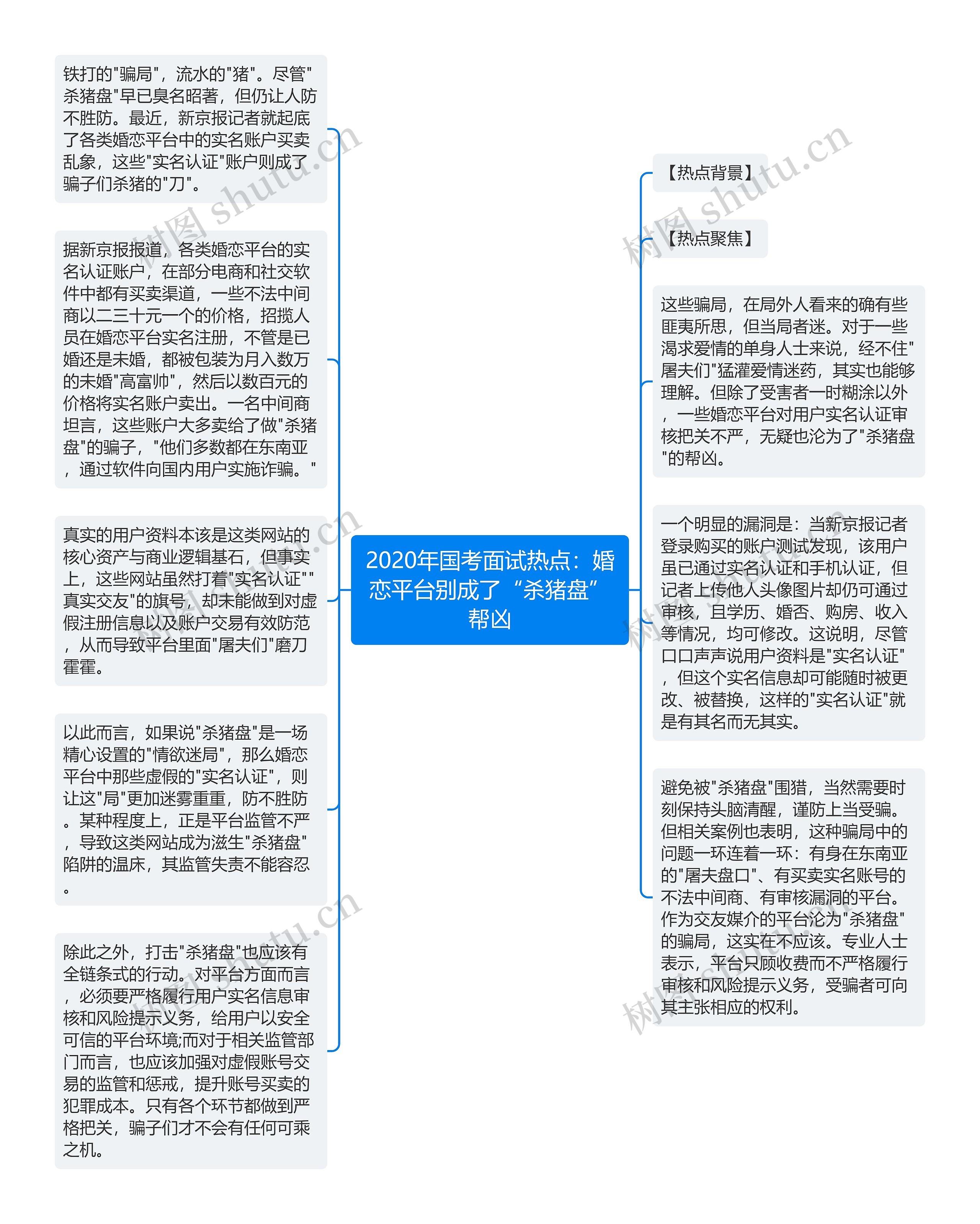 2020年国考面试热点：婚恋平台别成了“杀猪盘”帮凶思维导图