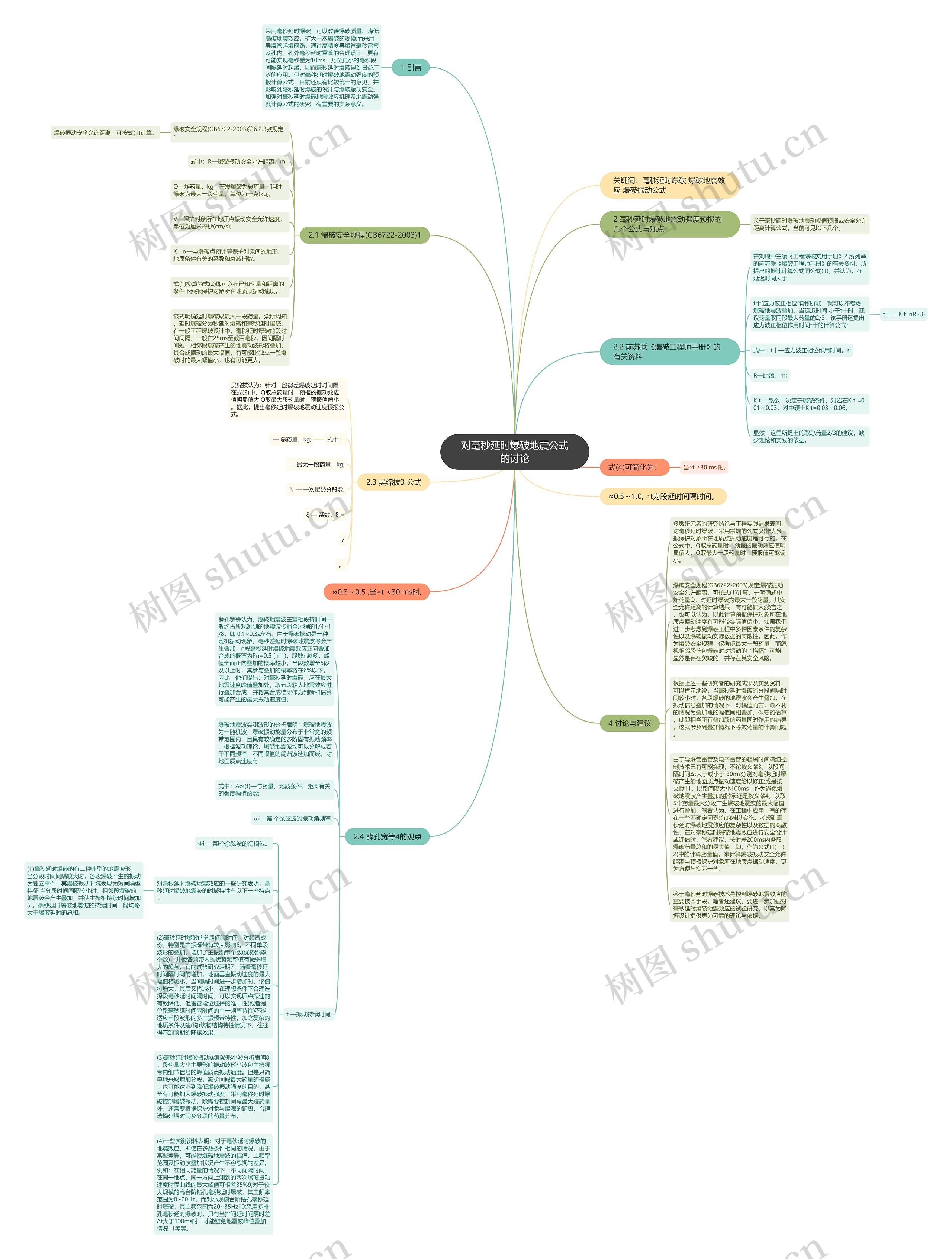 对毫秒延时爆破地震公式的讨论思维导图