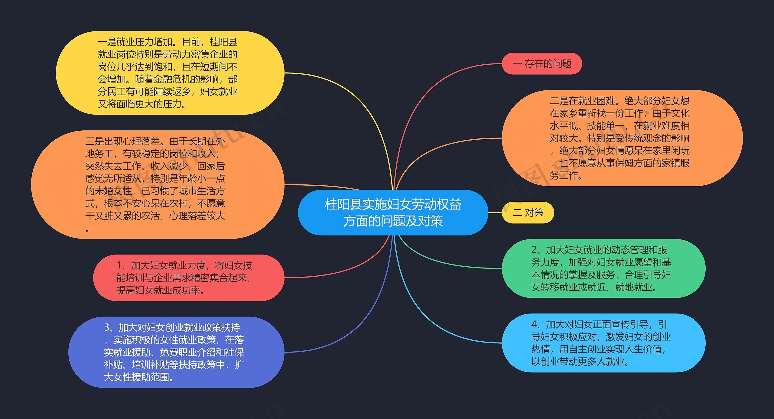 桂阳县实施妇女劳动权益方面的问题及对策思维导图