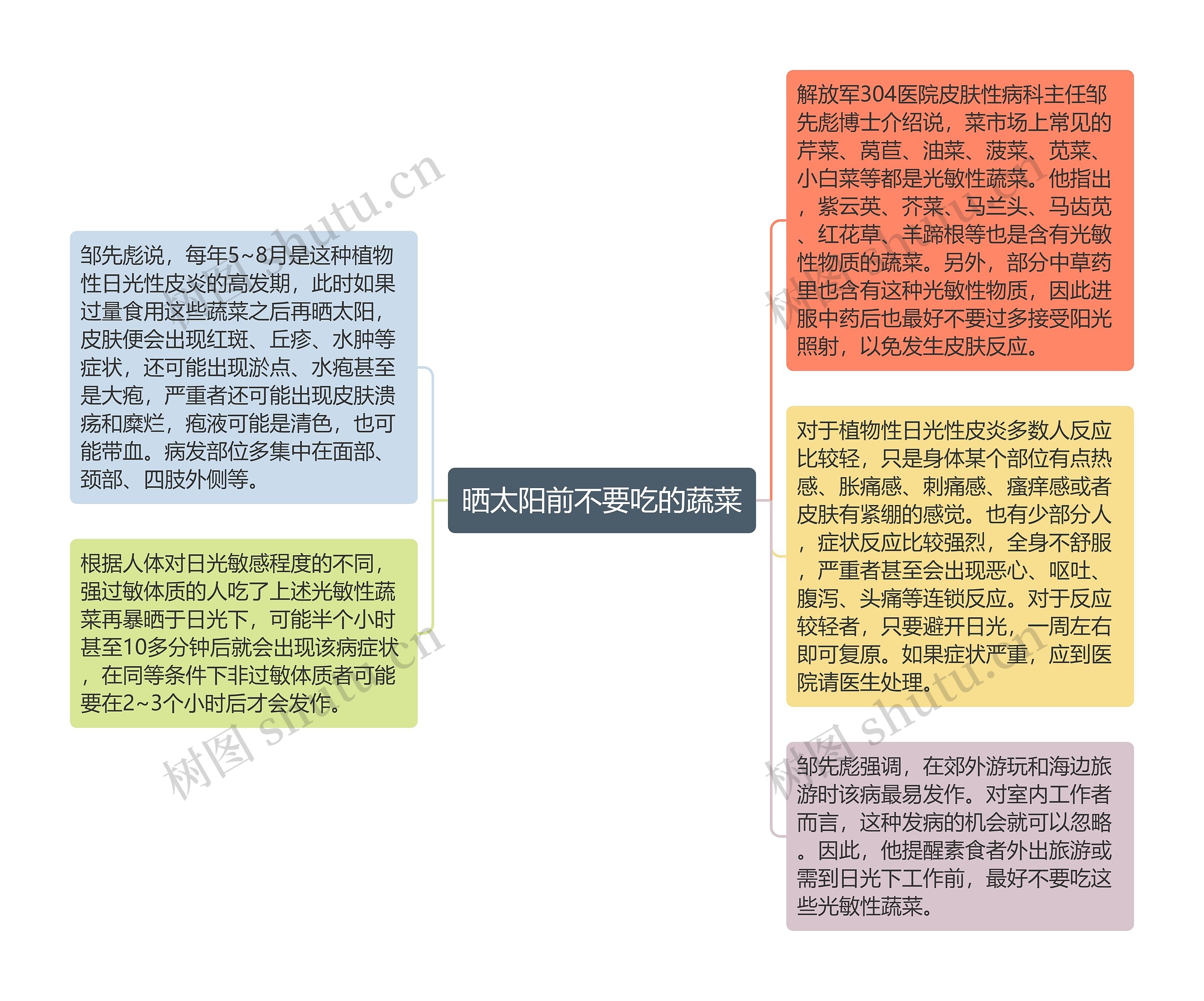 晒太阳前不要吃的蔬菜思维导图