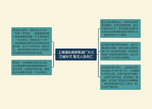 上海浦东高桥炼油厂大火已被扑灭 暂无人员伤亡