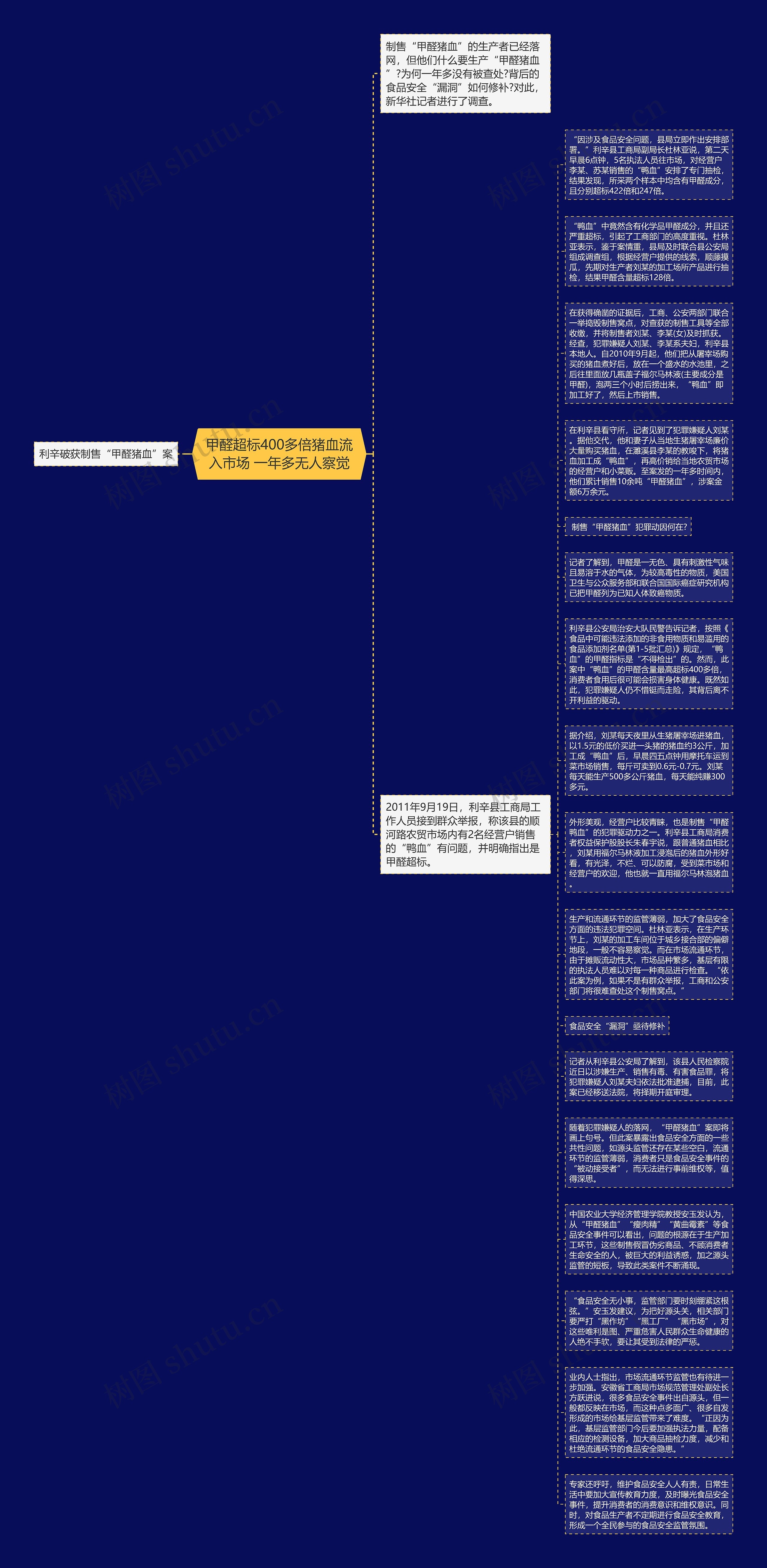 甲醛超标400多倍猪血流入市场 一年多无人察觉思维导图