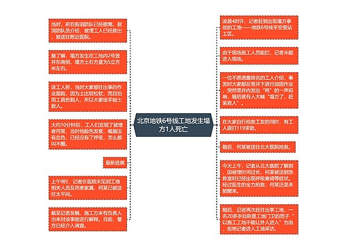 北京地铁6号线工地发生塌方1人死亡