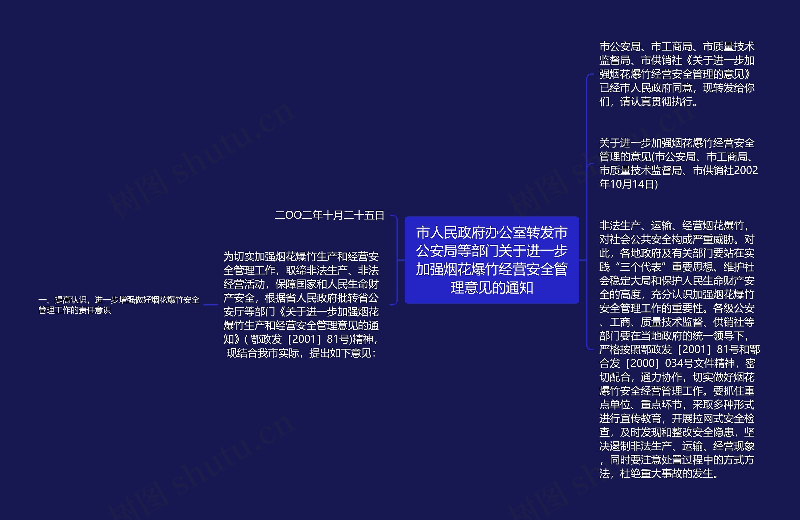 市人民政府办公室转发市公安局等部门关于进一步加强烟花爆竹经营安全管理意见的通知思维导图