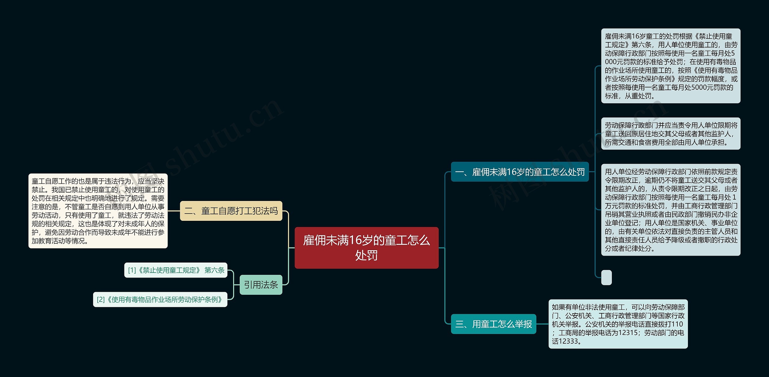 雇佣未满16岁的童工怎么处罚思维导图