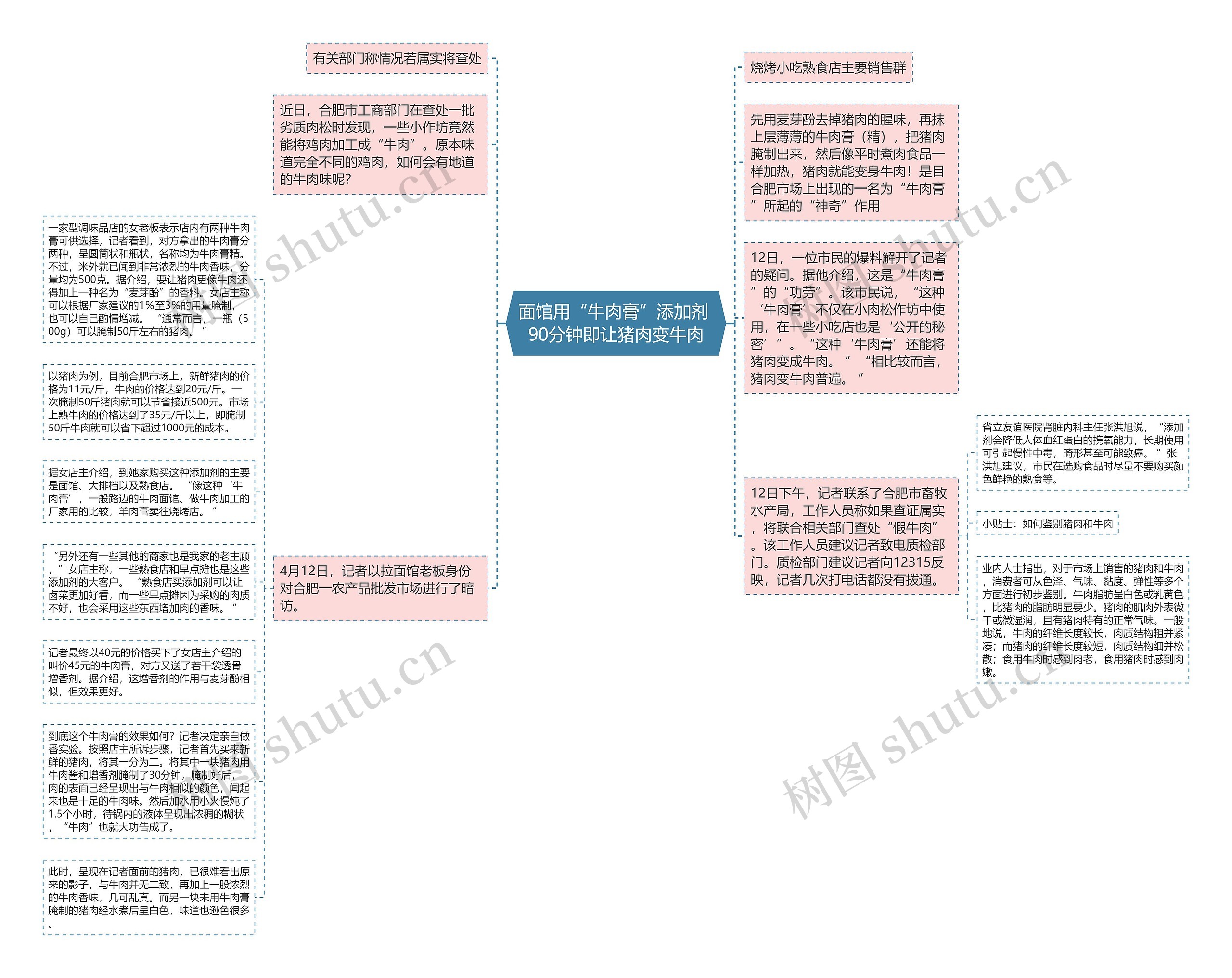 面馆用“牛肉膏”添加剂 90分钟即让猪肉变牛肉思维导图