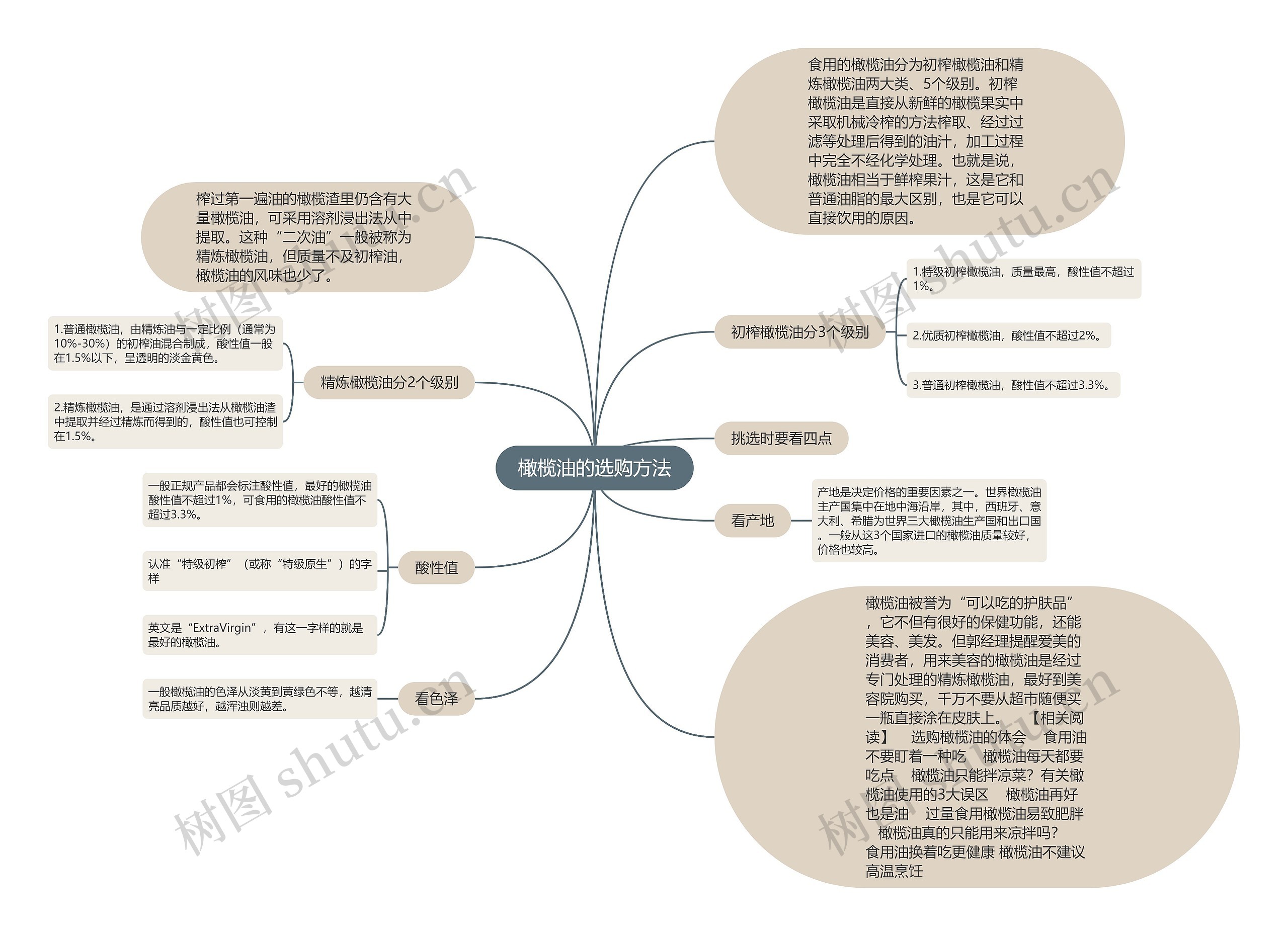 橄榄油的选购方法思维导图