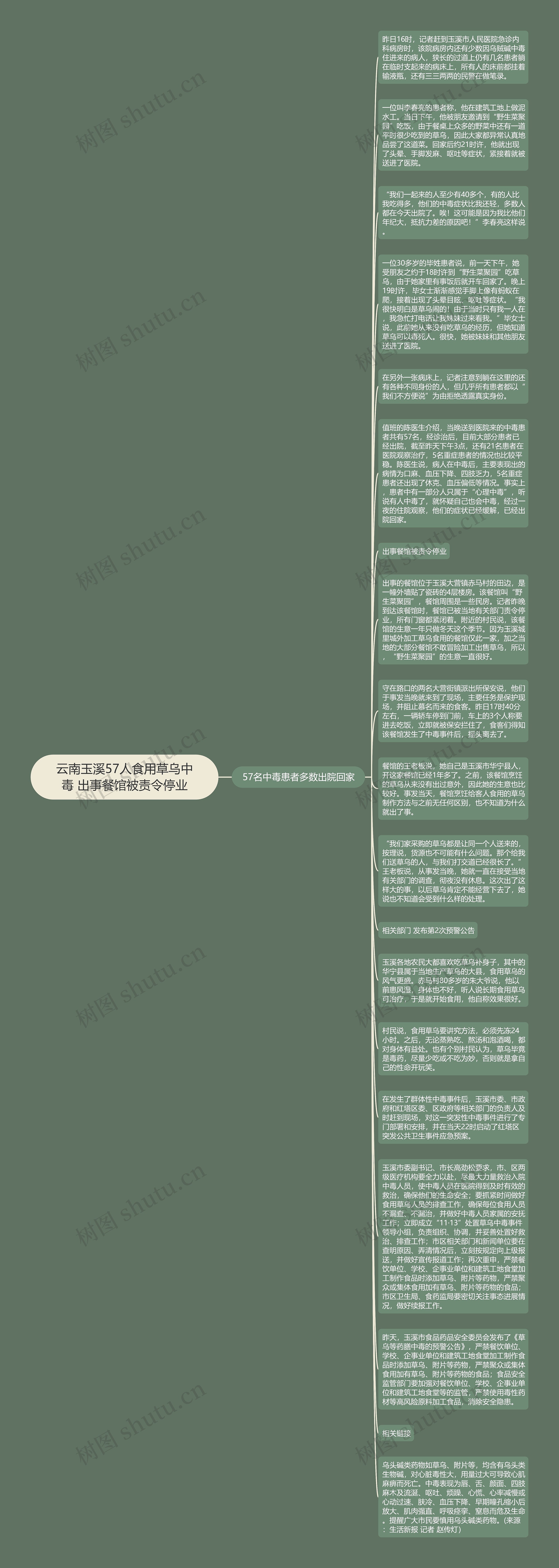 云南玉溪57人食用草乌中毒 出事餐馆被责令停业思维导图