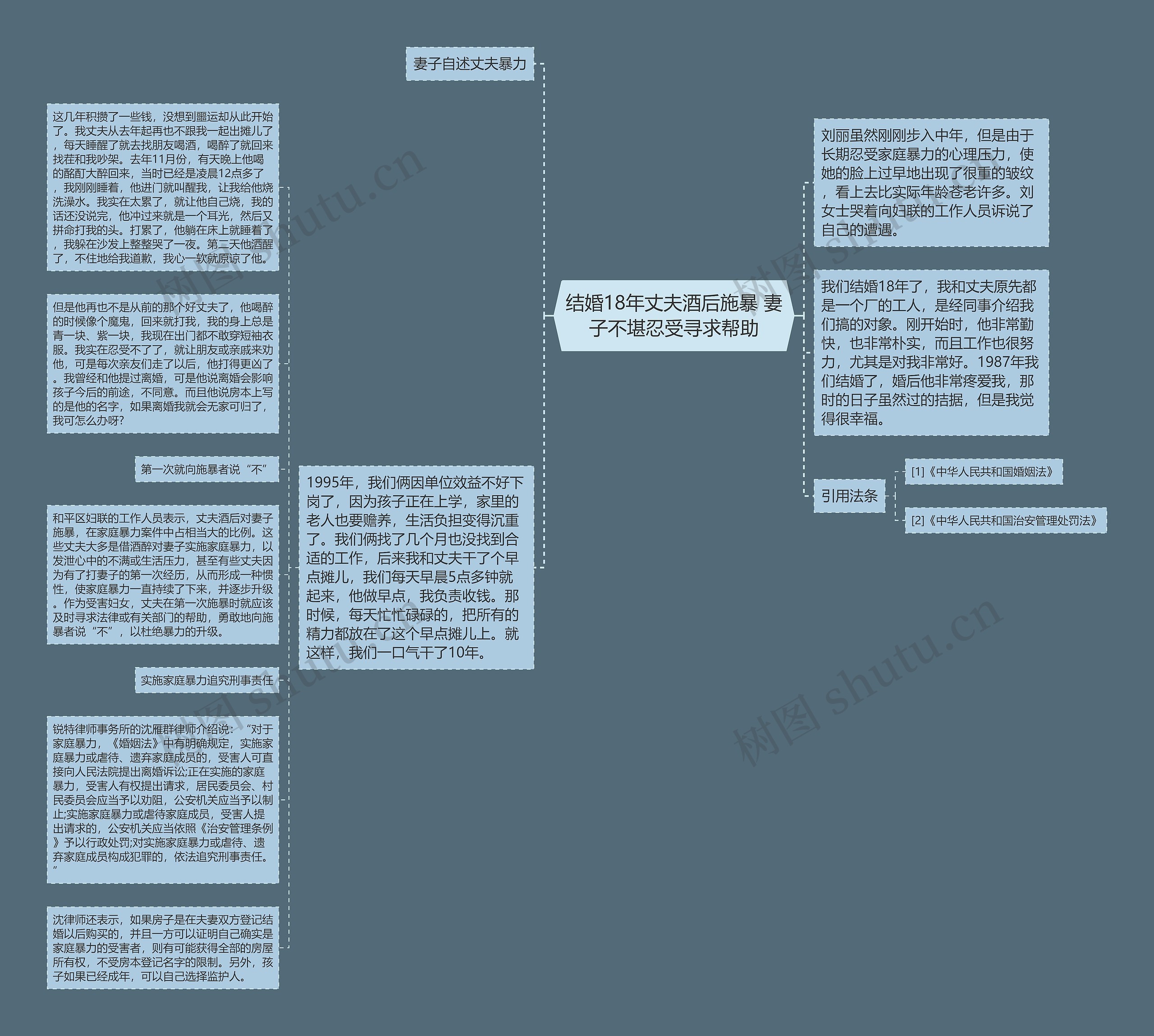 结婚18年丈夫酒后施暴 妻子不堪忍受寻求帮助思维导图