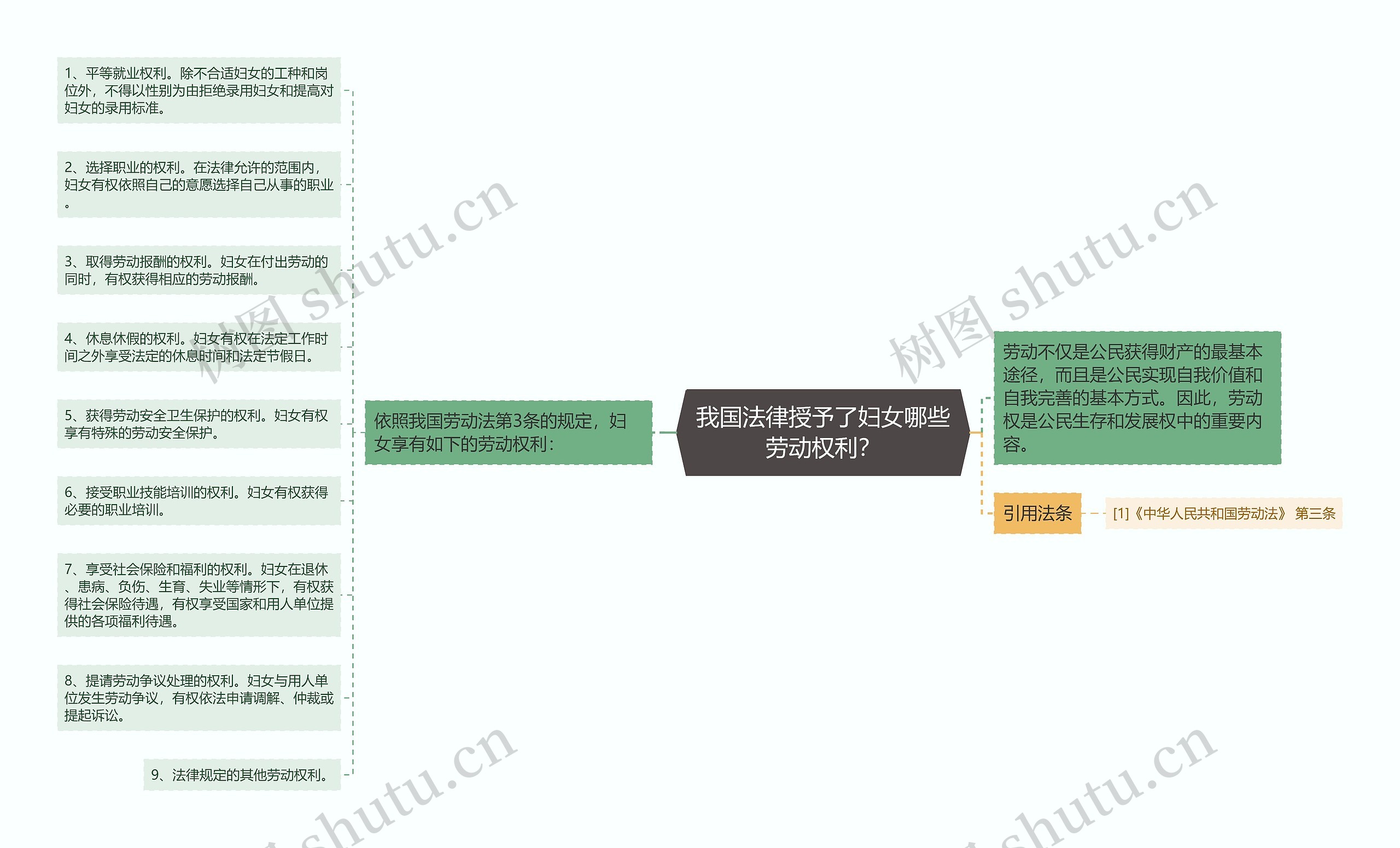 我国法律授予了妇女哪些劳动权利？思维导图