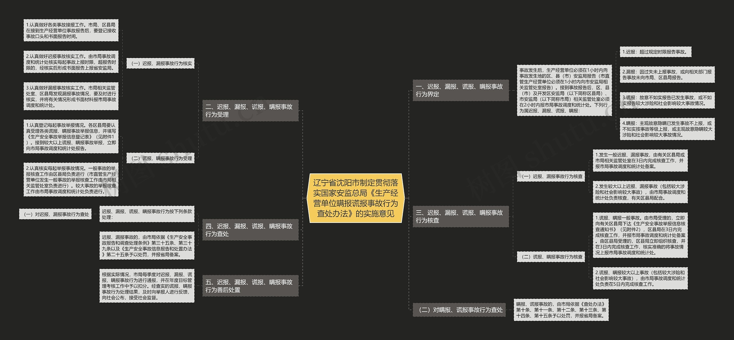 辽宁省沈阳市制定贯彻落实国家安监总局《生产经营单位瞒报谎报事故行为查处办法》的实施意见思维导图