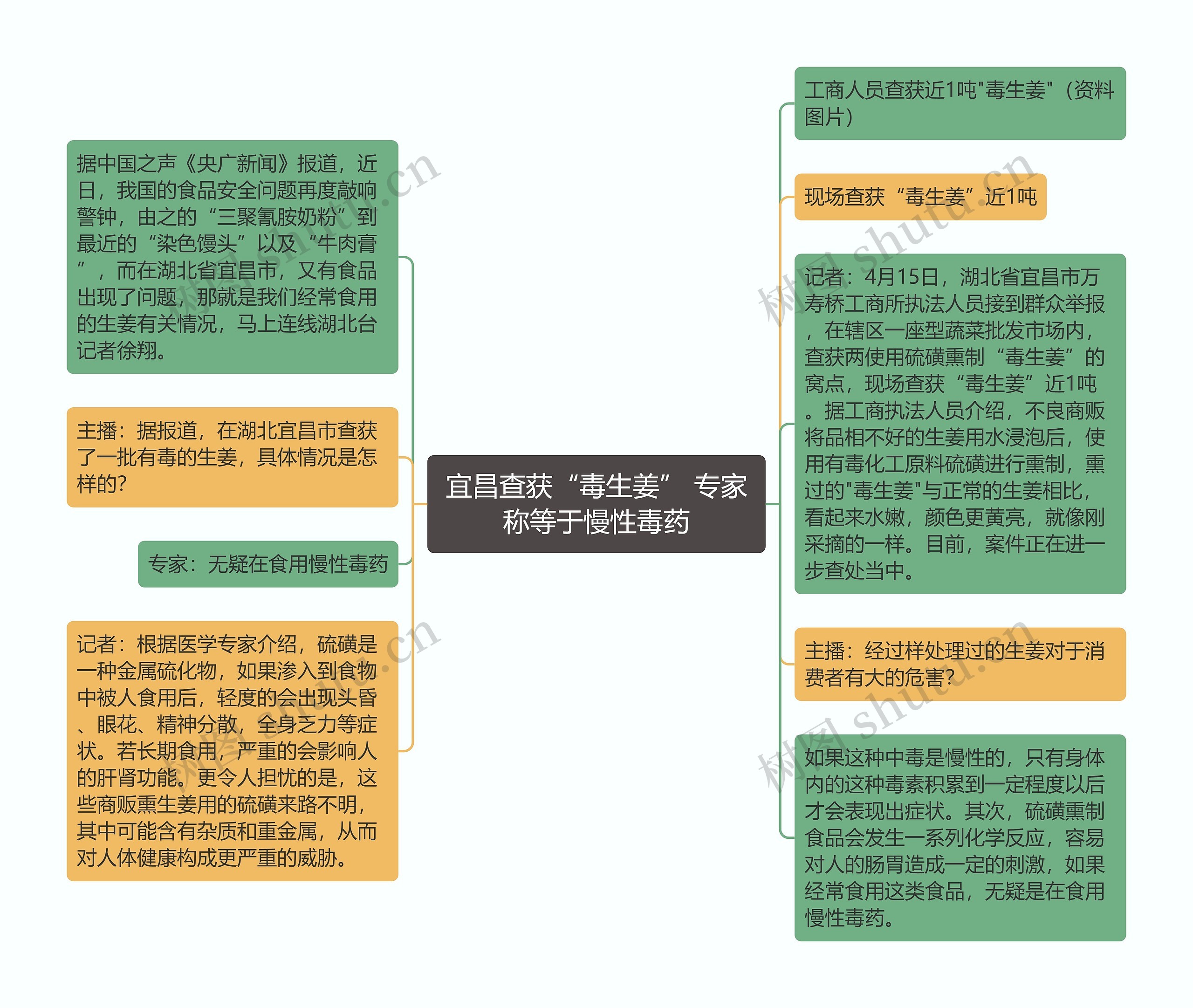 宜昌查获“毒生姜” 专家称等于慢性毒药思维导图