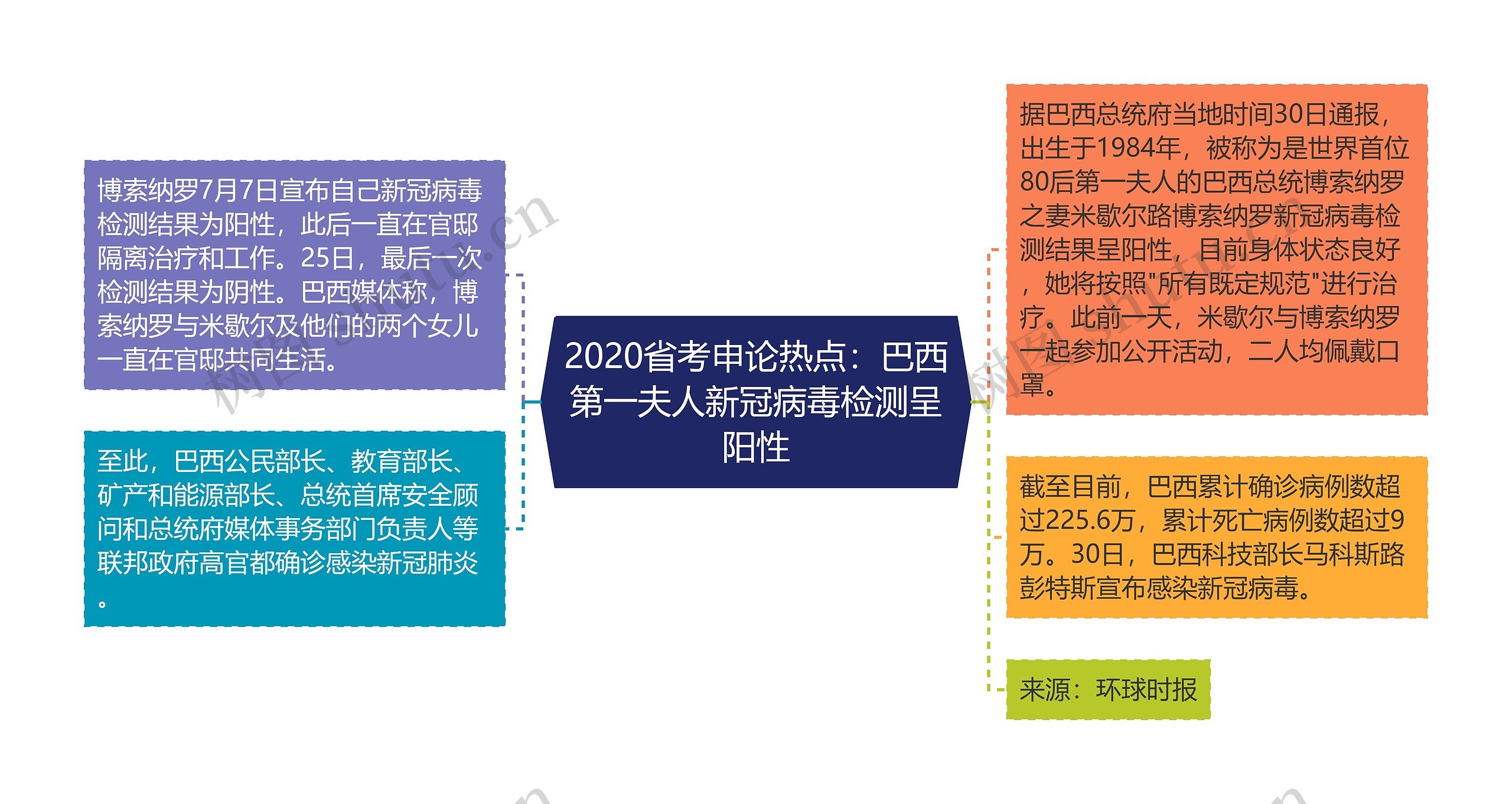 2020省考申论热点：巴西第一夫人新冠病毒检测呈阳性思维导图