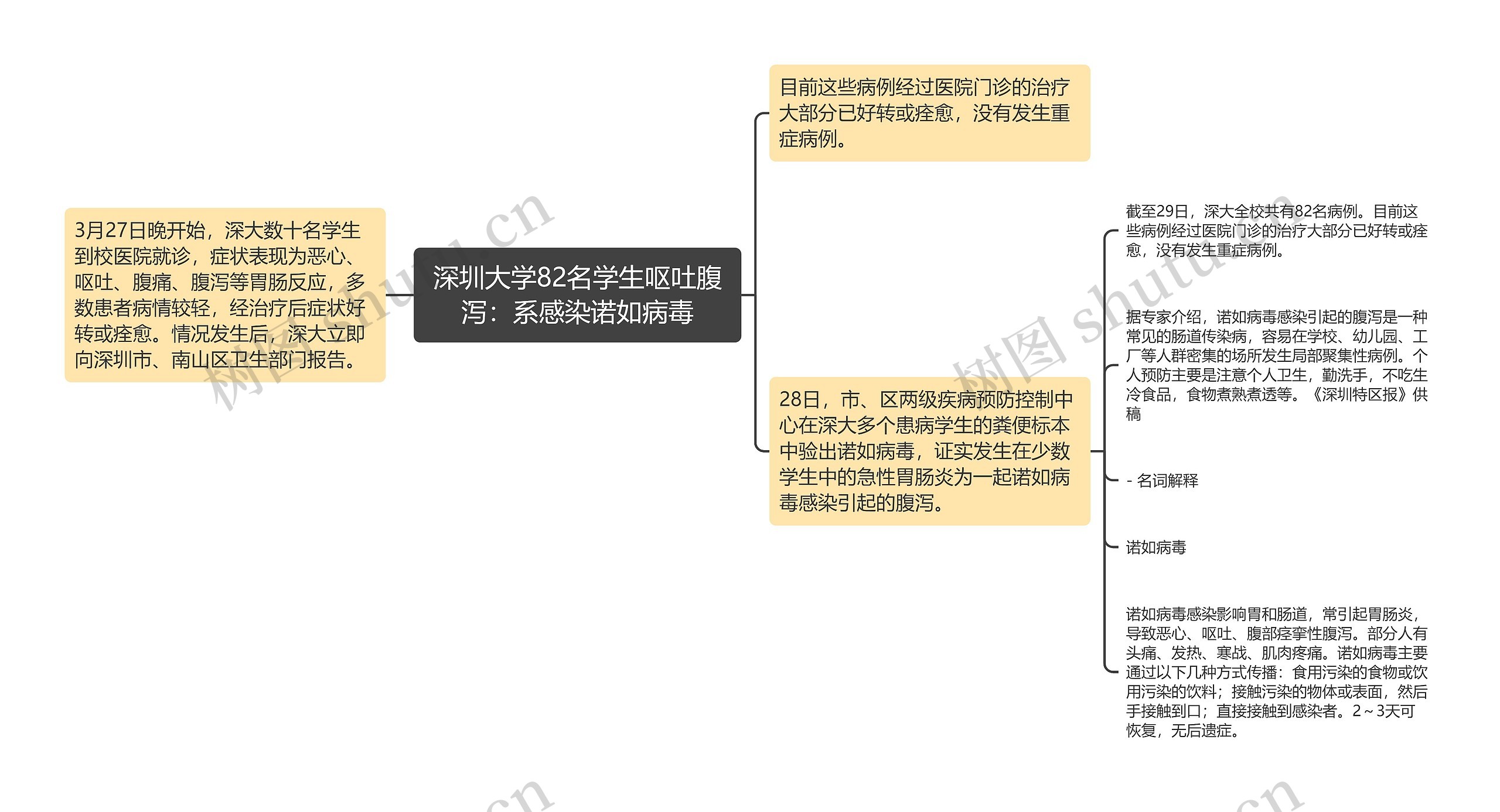 深圳大学82名学生呕吐腹泻：系感染诺如病毒思维导图