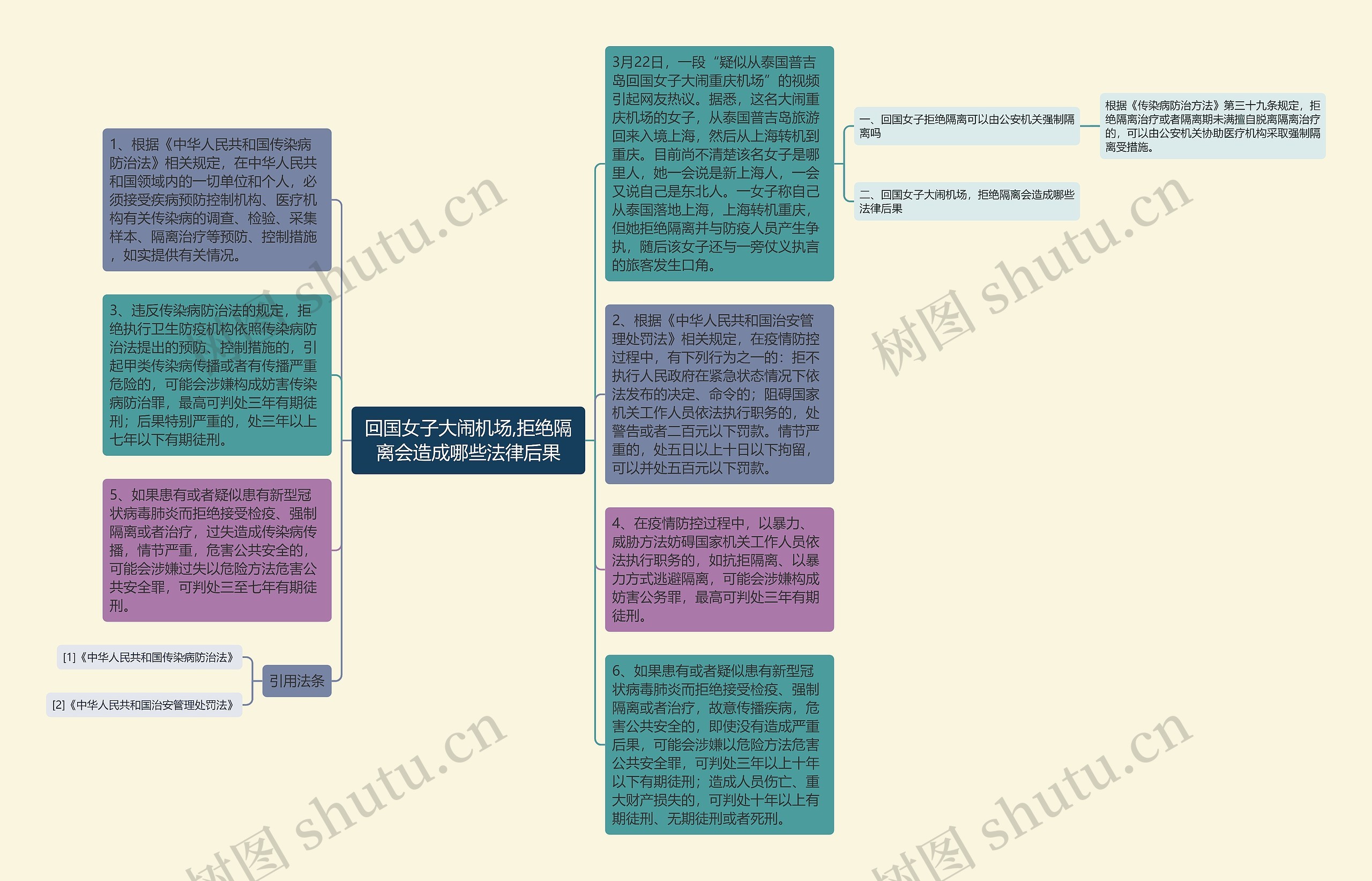 回国女子大闹机场,拒绝隔离会造成哪些法律后果思维导图