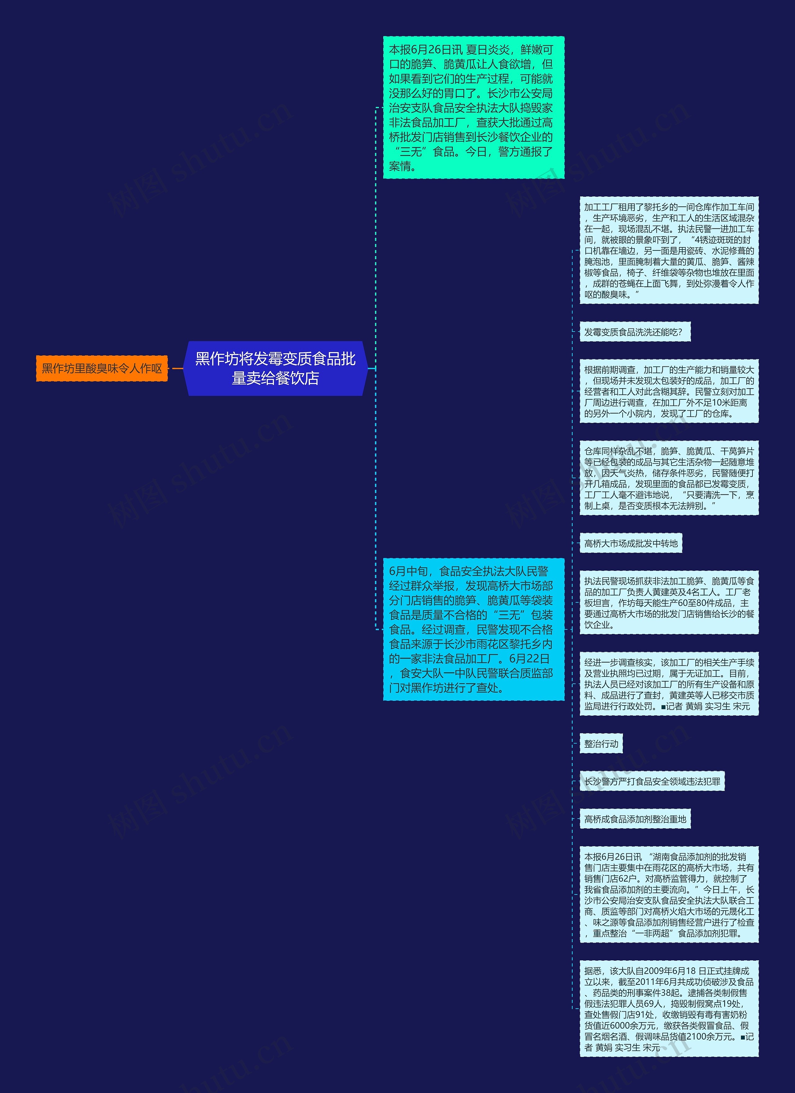 黑作坊将发霉变质食品批量卖给餐饮店思维导图