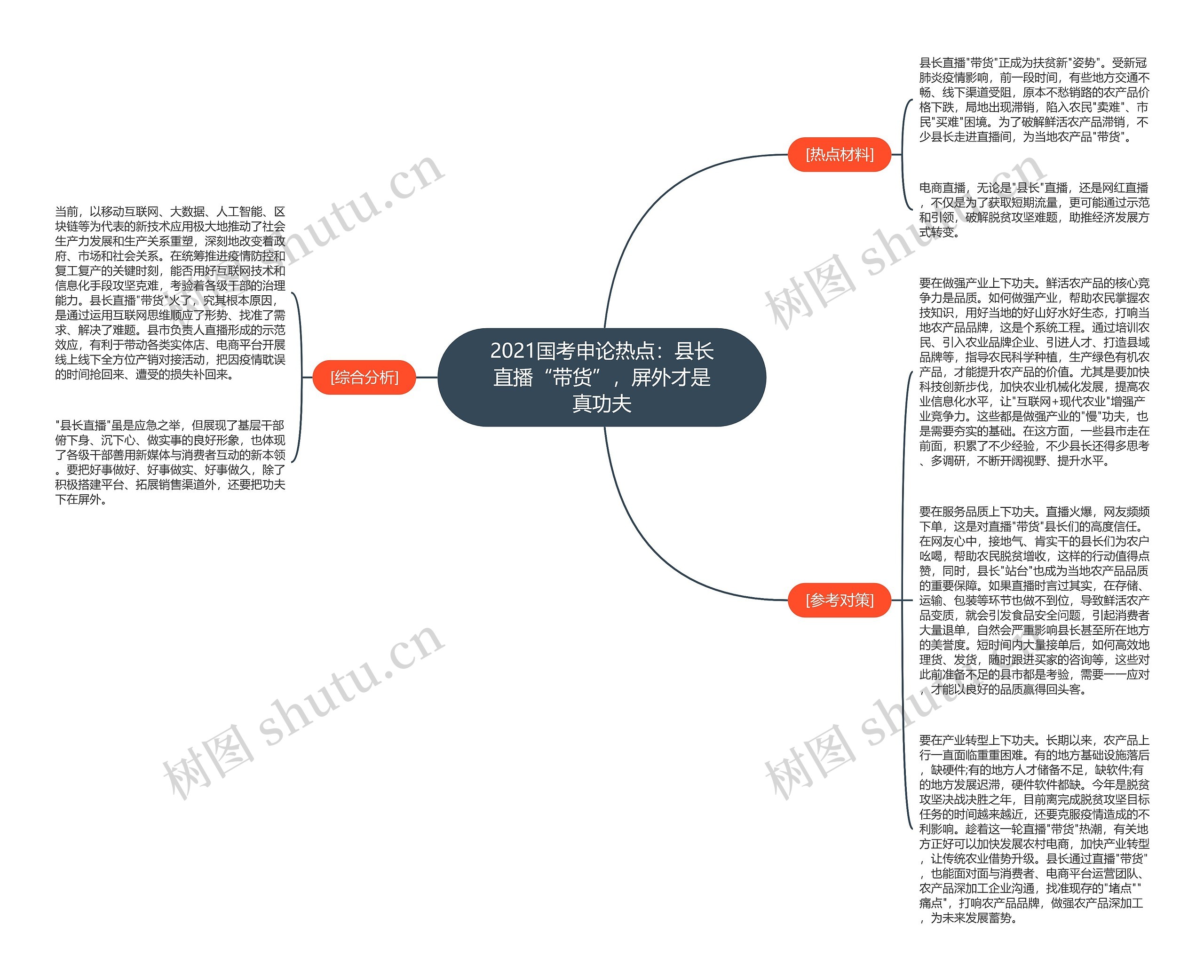 2021国考申论热点：县长直播“带货”，屏外才是真功夫思维导图