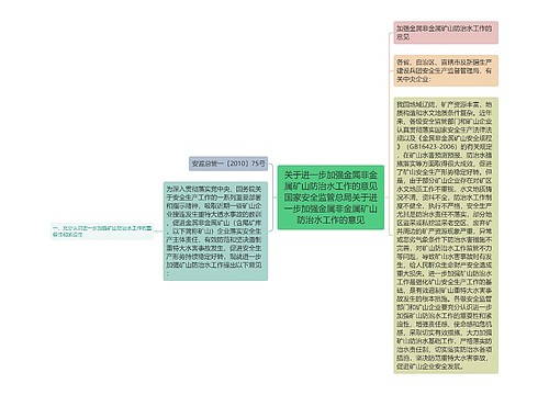 关于进一步加强金属非金属矿山防治水工作的意见国家安全监管总局关于进一步加强金属非金属矿山防治水工作的意见