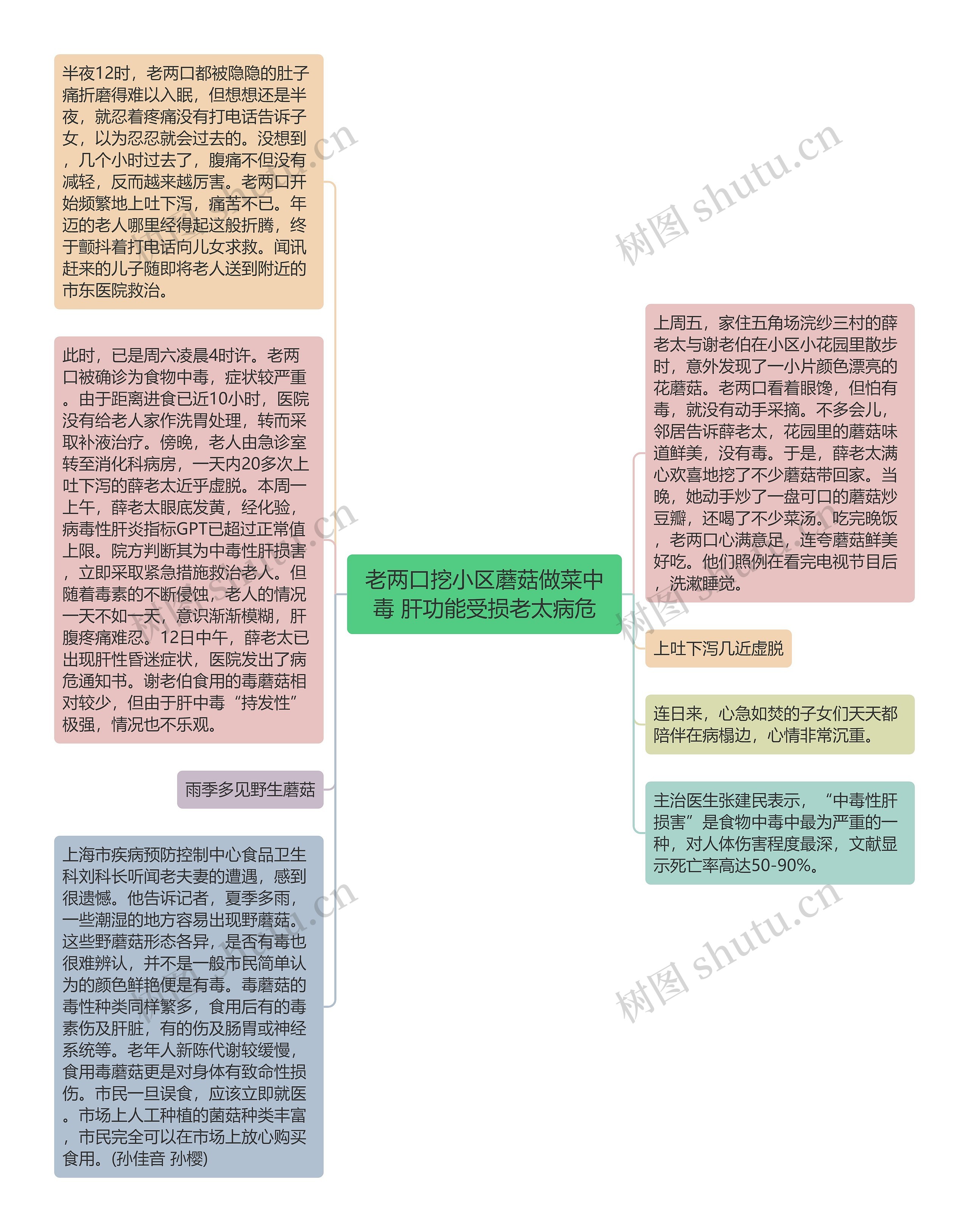 老两口挖小区蘑菇做菜中毒 肝功能受损老太病危思维导图