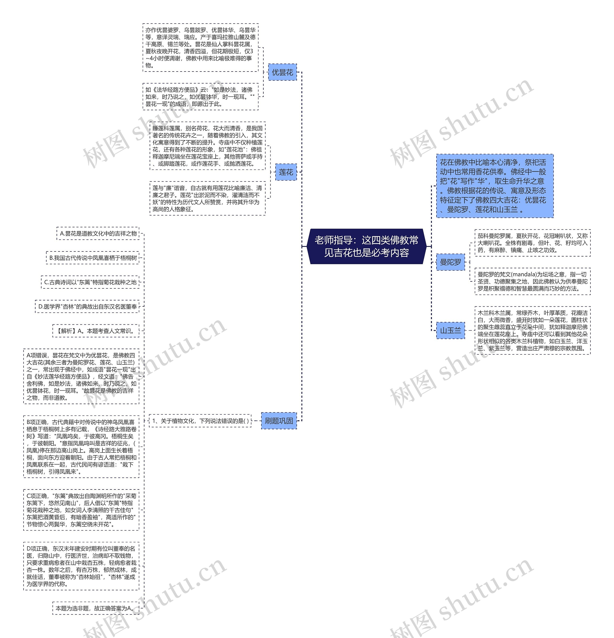 老师指导：这四类佛教常见吉花也是必考内容思维导图