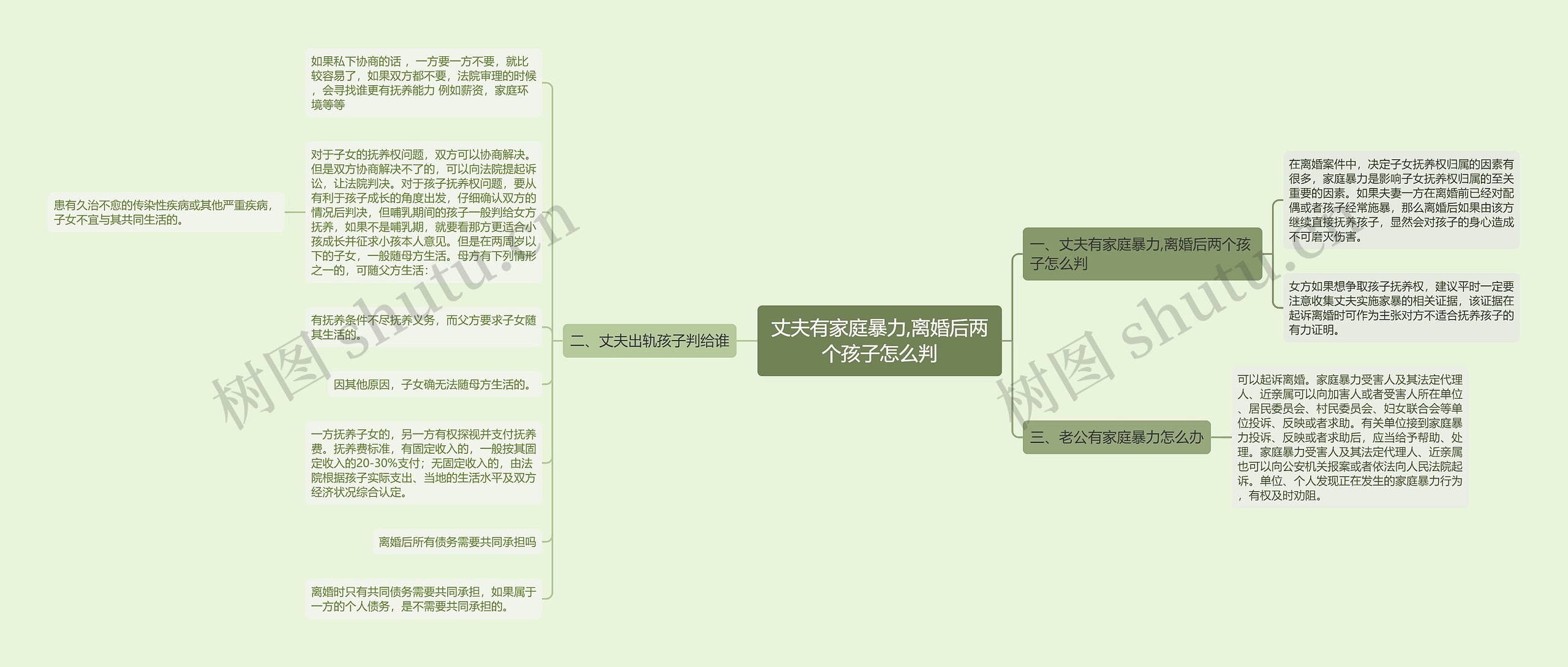 丈夫有家庭暴力,离婚后两个孩子怎么判思维导图