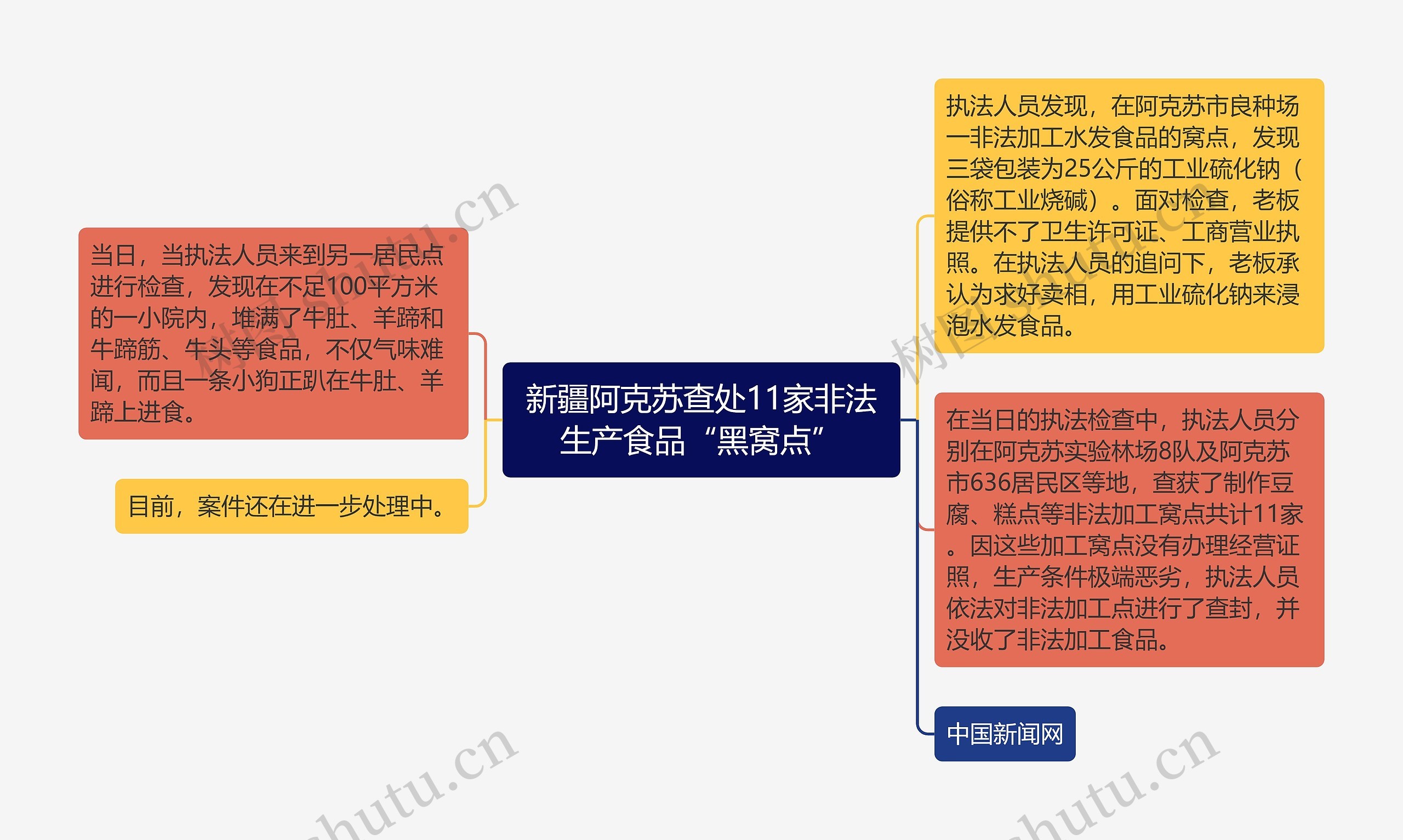 新疆阿克苏查处11家非法生产食品“黑窝点”思维导图