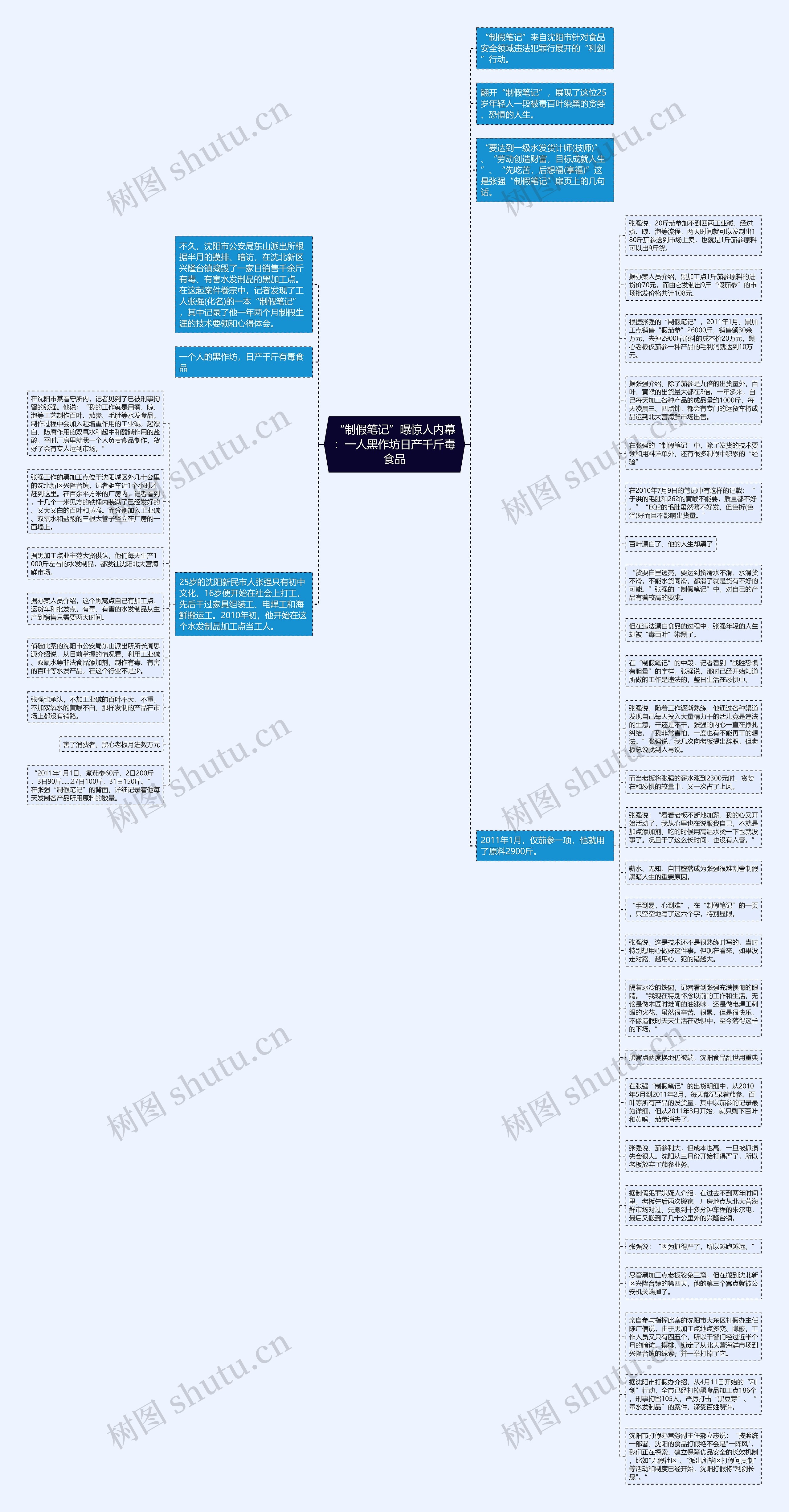 “制假笔记”曝惊人内幕：一人黑作坊日产千斤毒食品思维导图