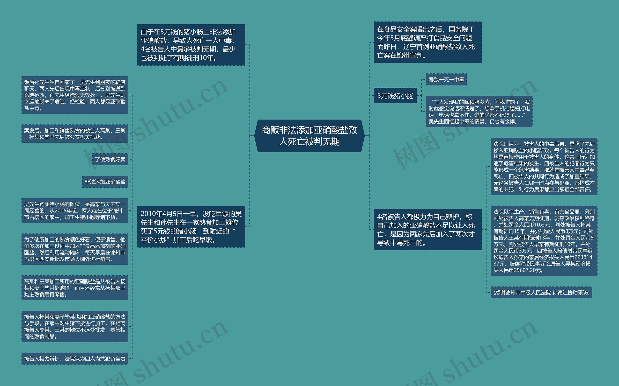 商贩非法添加亚硝酸盐致人死亡被判无期思维导图