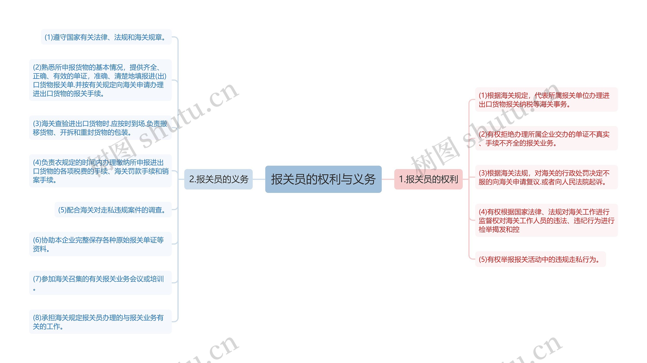 报关员的权利与义务思维导图