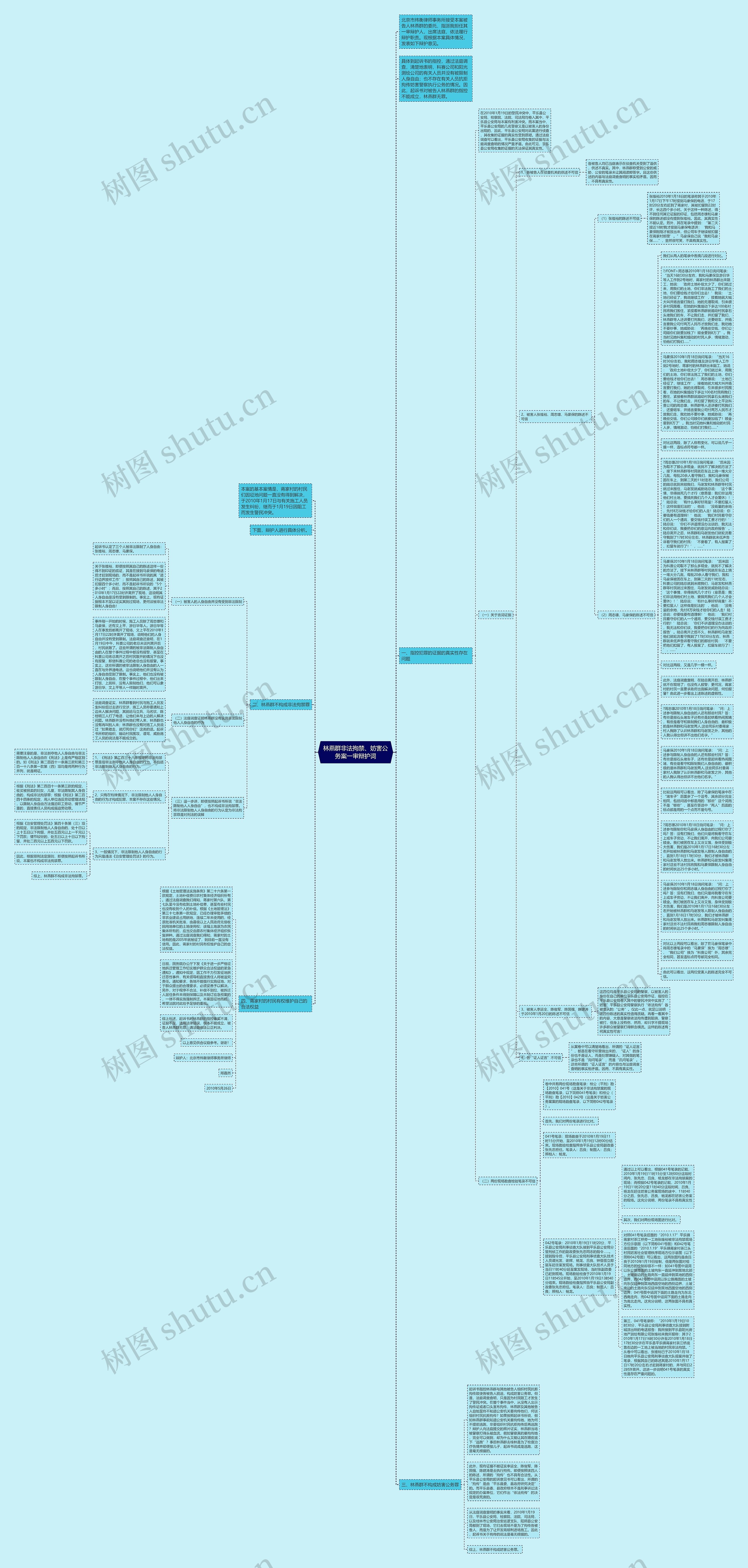 林燕群非法拘禁、妨害公务案一审辩护词思维导图