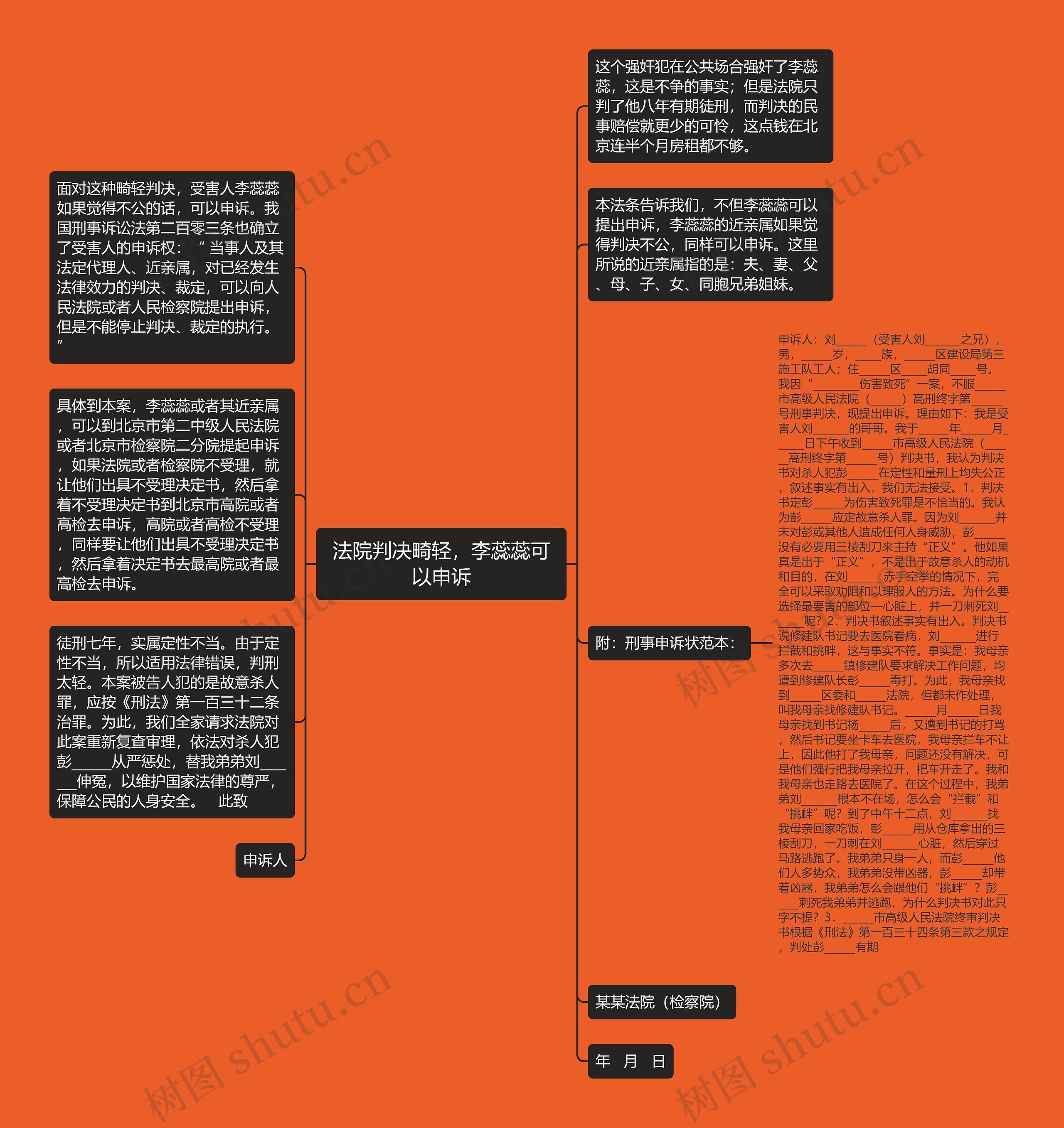 法院判决畸轻，李蕊蕊可以申诉思维导图