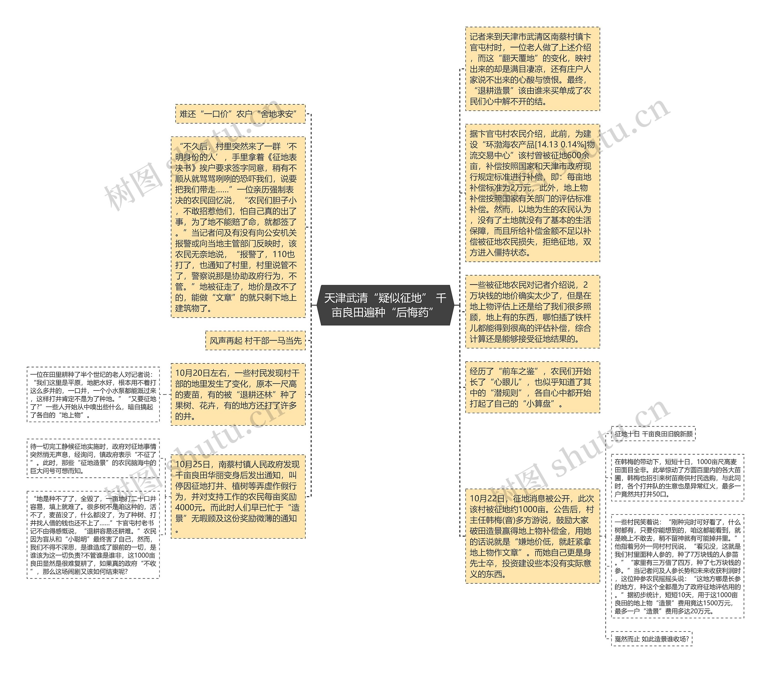 天津武清“疑似征地” 千亩良田遍种“后悔药”思维导图