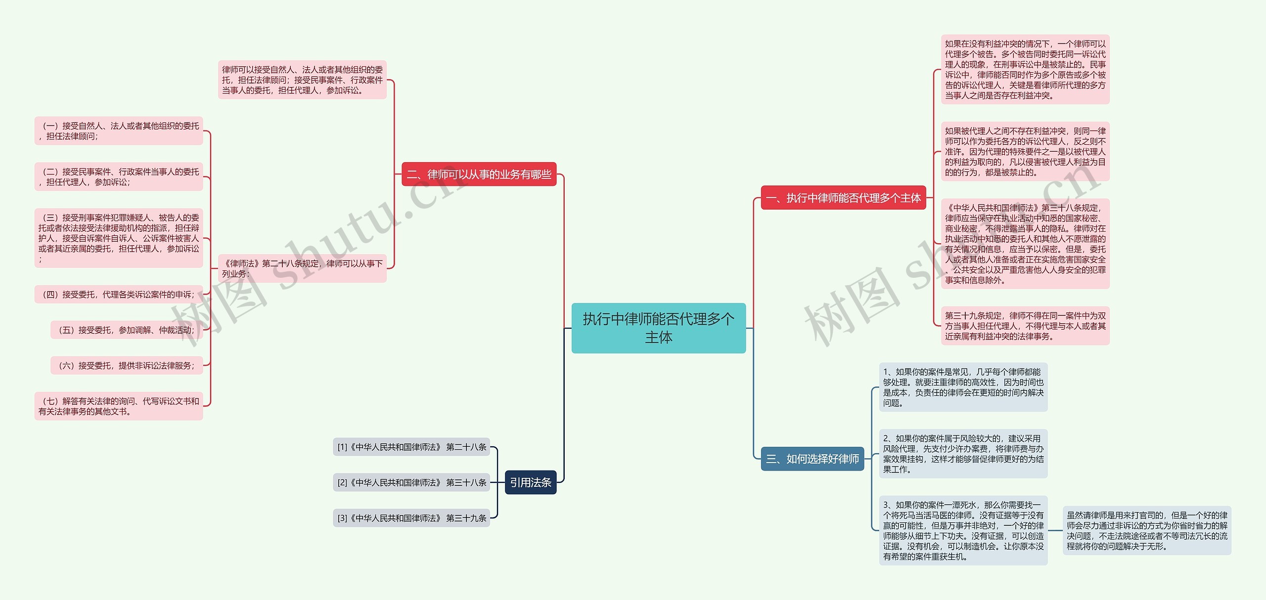 执行中律师能否代理多个主体思维导图