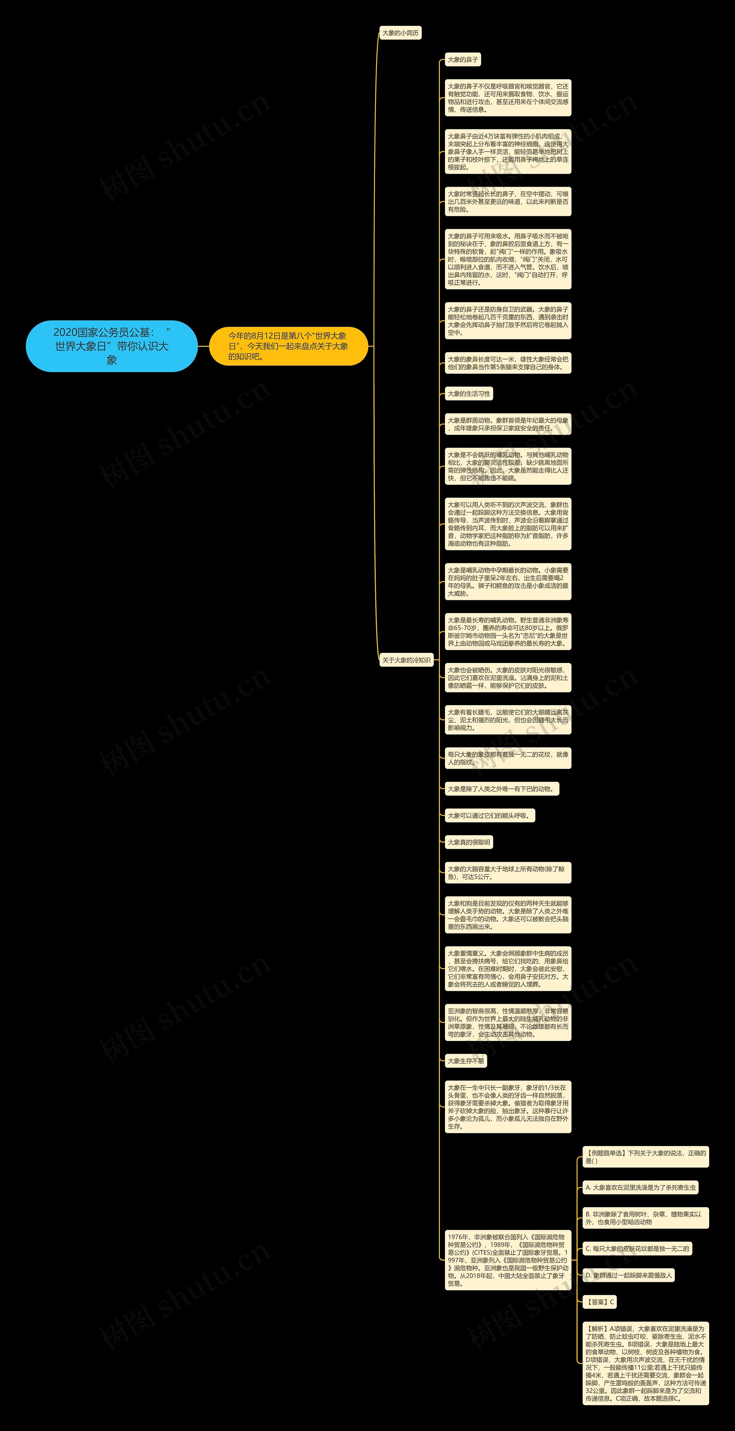 2020国家公务员公基：“世界大象日”带你认识大象思维导图
