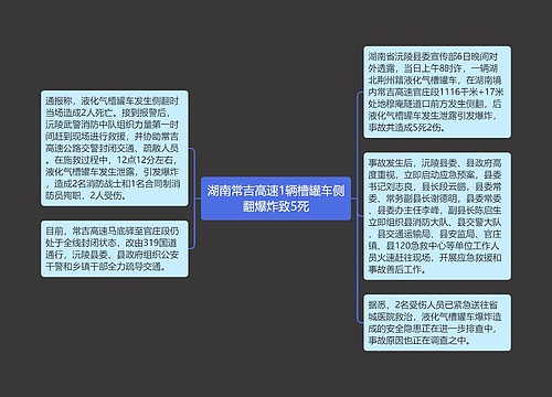 湖南常吉高速1辆槽罐车侧翻爆炸致5死