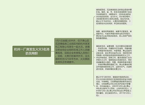 杭州一厂房发生火灾3名消防员殉职