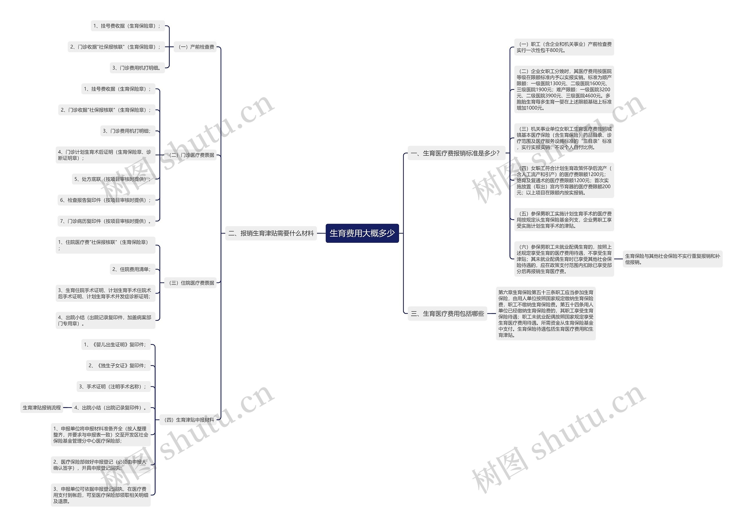 生育费用大概多少思维导图