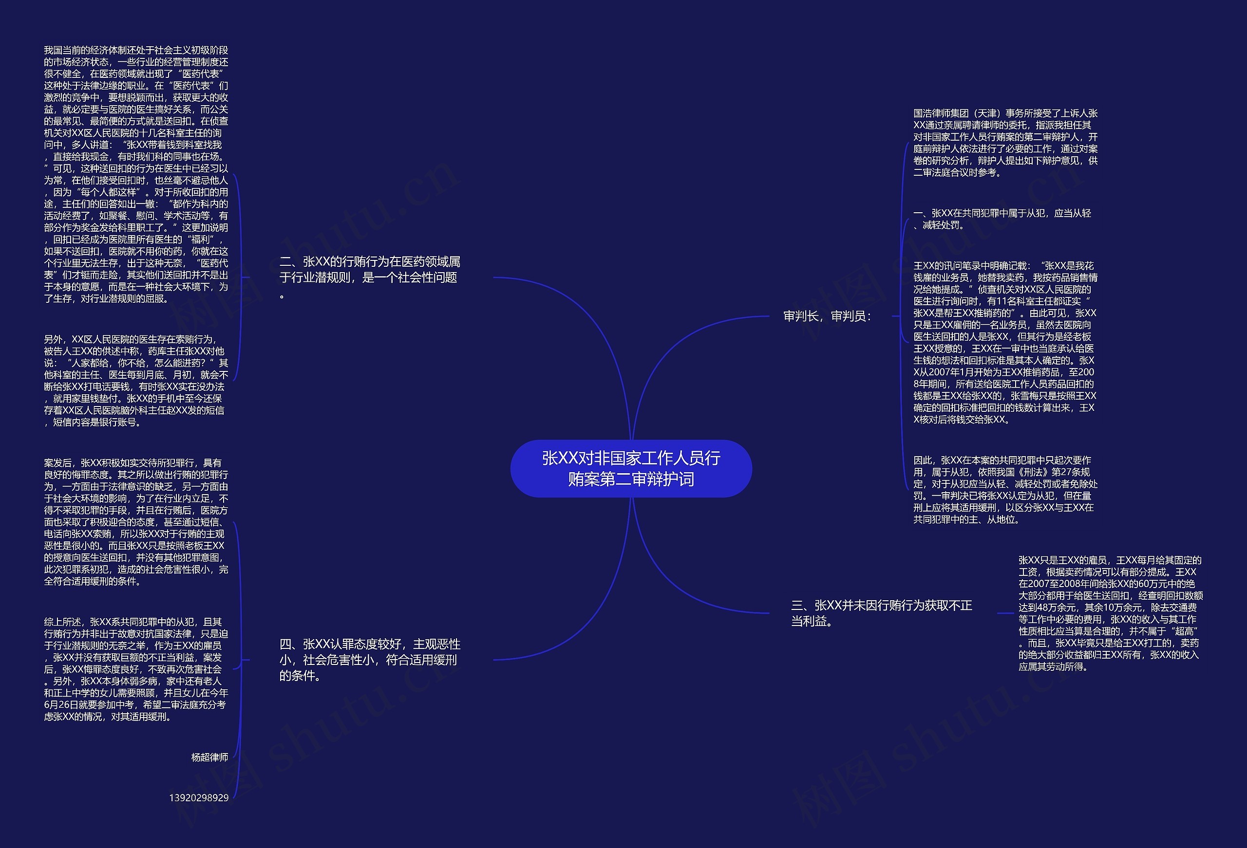 张XX对非国家工作人员行贿案第二审辩护词思维导图