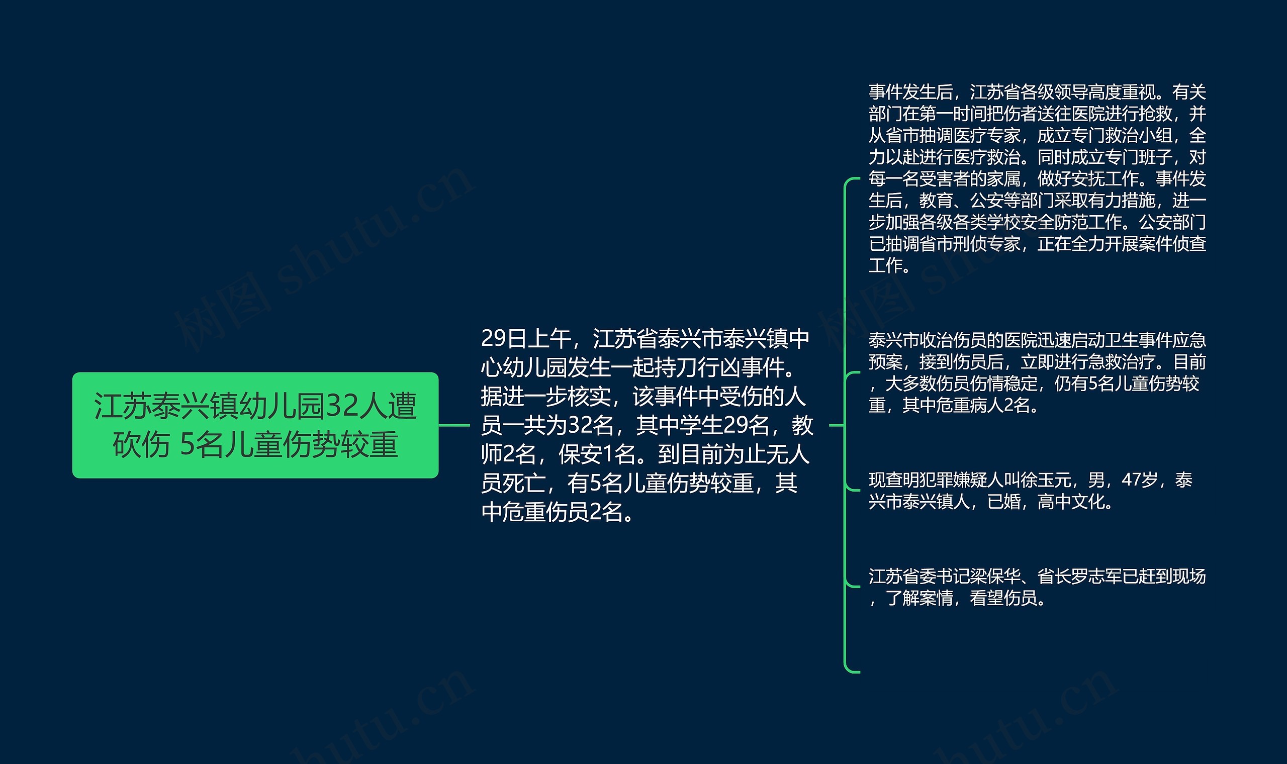 江苏泰兴镇幼儿园32人遭砍伤 5名儿童伤势较重思维导图