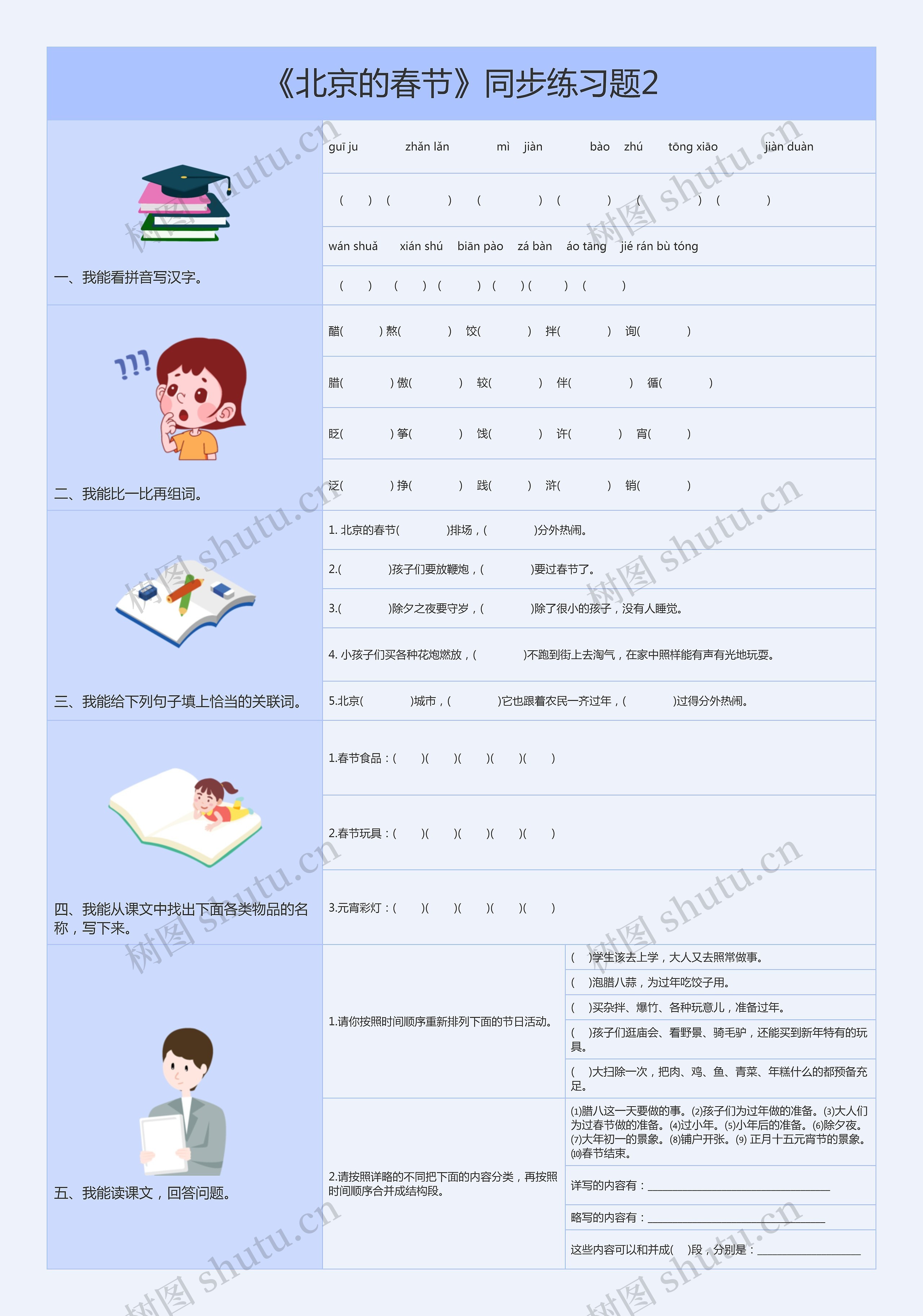 《北京的春节》同步练习题2思维导图