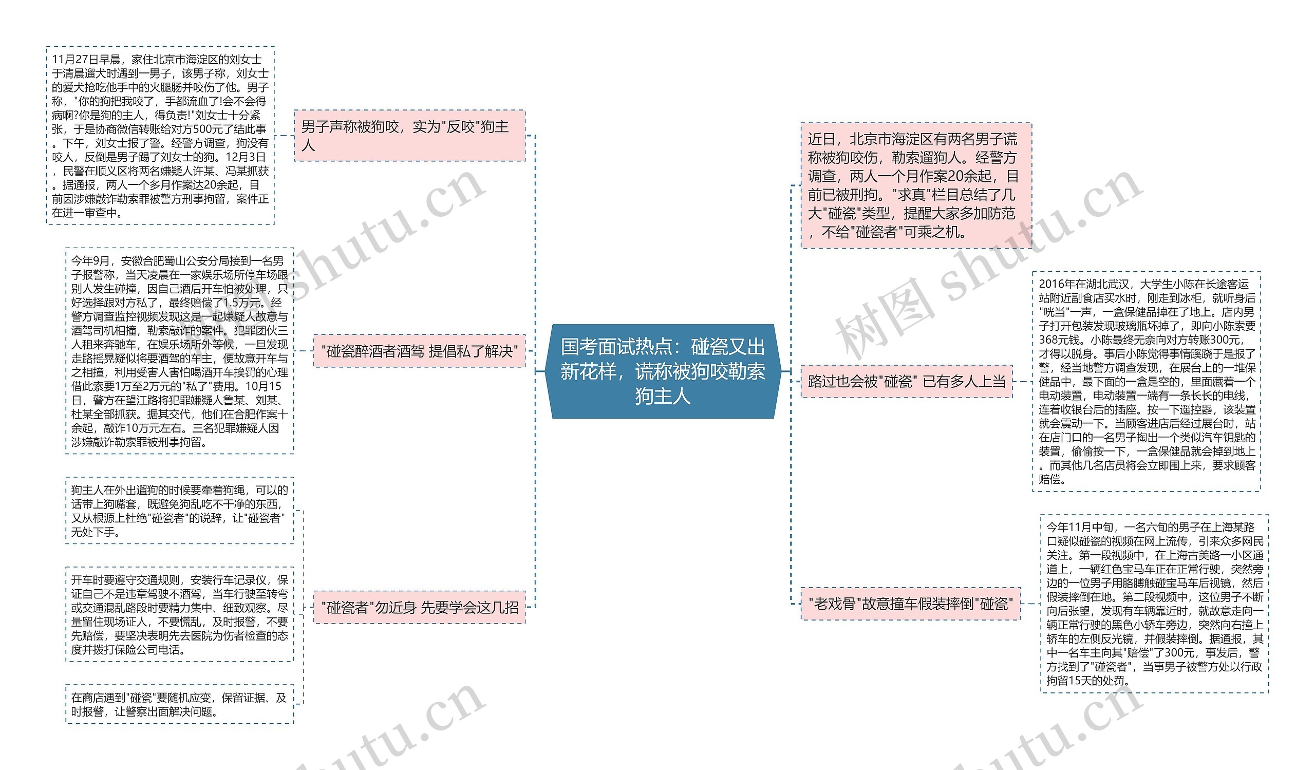 国考面试热点：碰瓷又出新花样，谎称被狗咬勒索狗主人思维导图